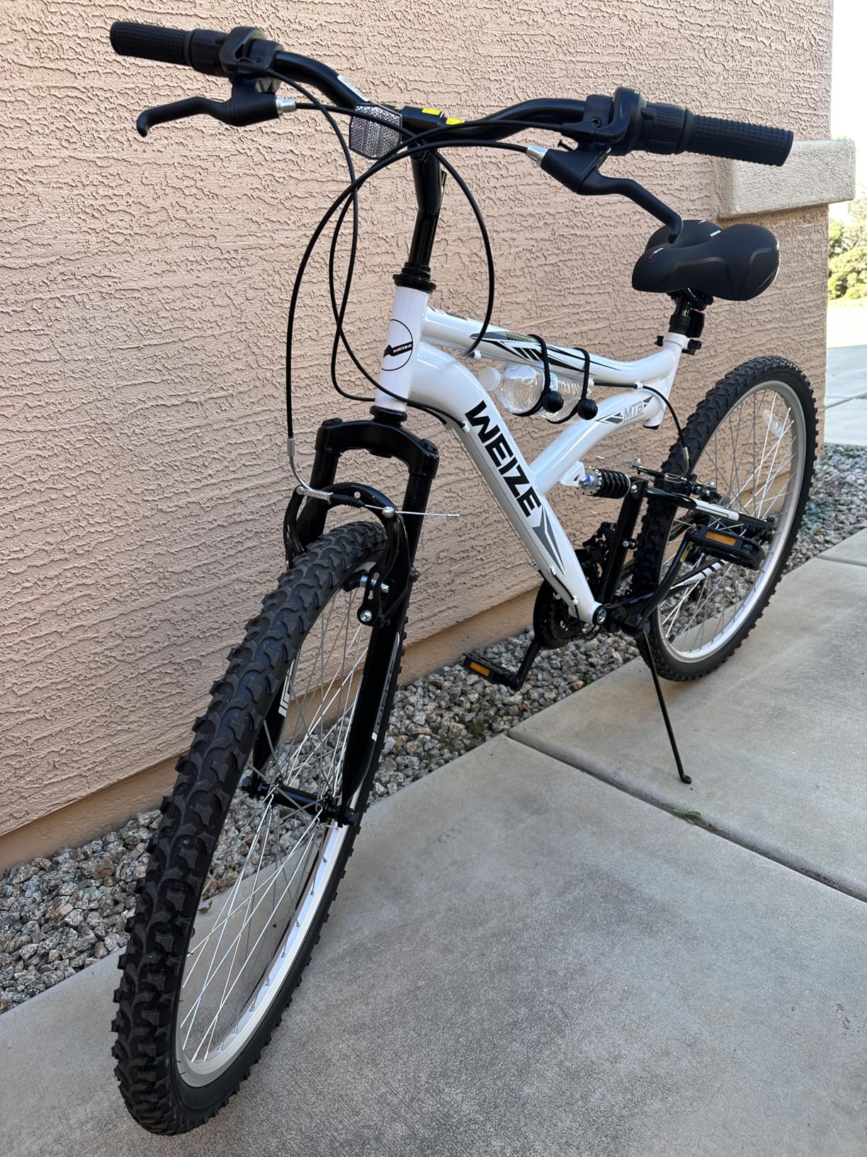 WEIZE Mountain Bike, 26/27.5 inch Outdoor Cycling Bike,18-Speed/High-Carbon Steel/Dual Full Suspension, Adjustable Ergonomic Seat for Men Women Adult, MTB Bicycle with Suspension Fork,Sleek Colors customer photo 1