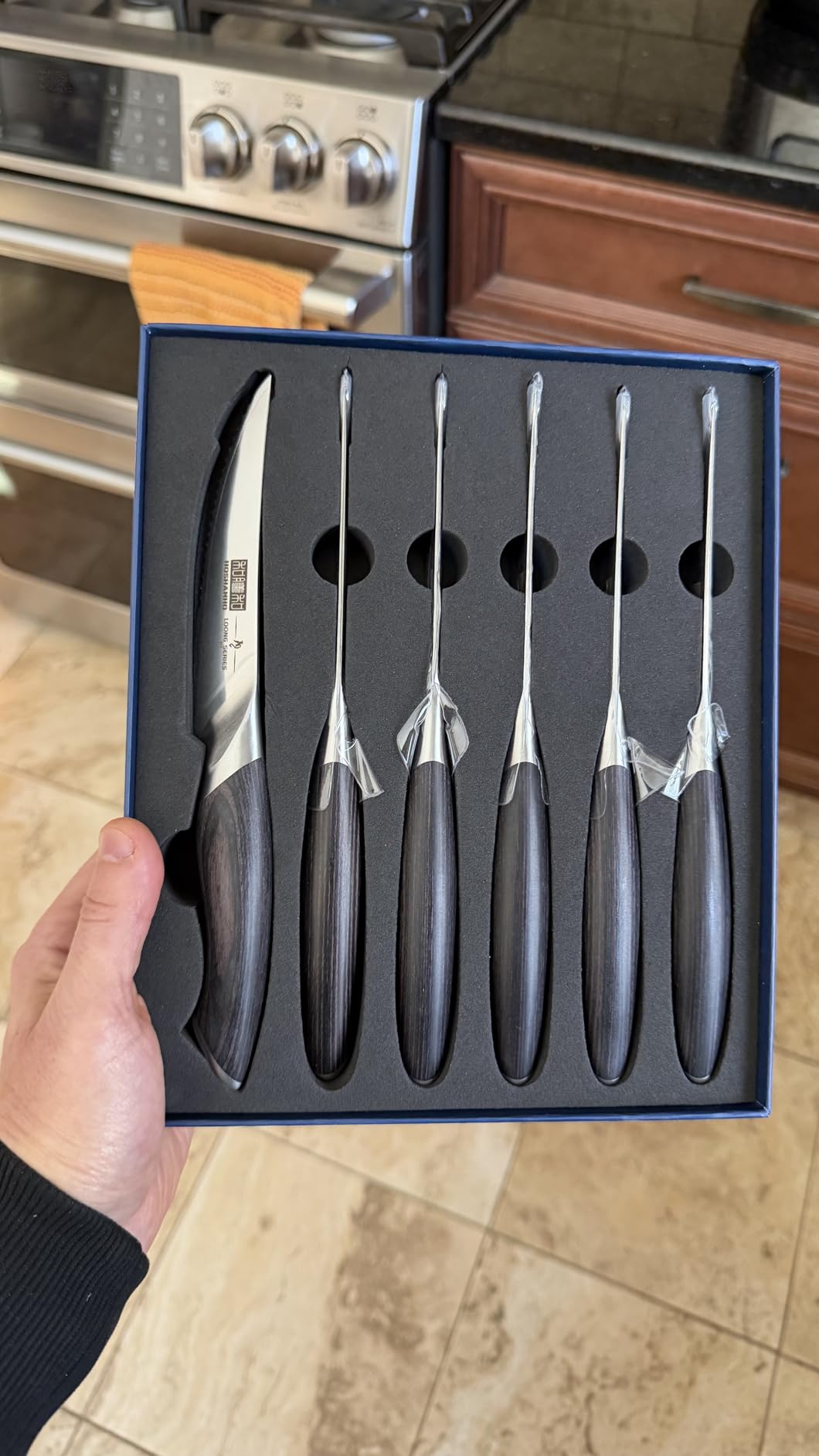 HOSHANHO Steak Knives Set of 6, Ultra Sharp 4.5 Inch Serrated Steak Knife Set, Japanese High Carbon Steel Kitchen Steak Knives with Ergonomic Handle - Customer Photo 2