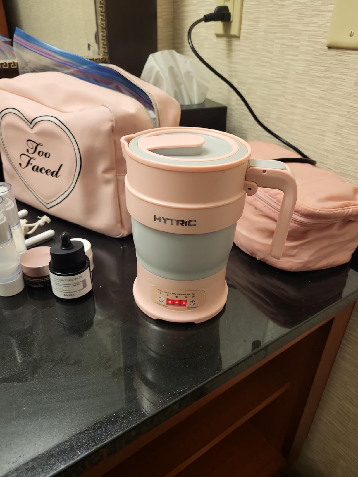 HYTRIC Travel Electric Kettle, 700ML Foldable Small Electric Kettle BPA-Free, Portable Kettle with Multifunctional Panel, Collapsible Hot Water Kettle with Keep Warm & Delay Start, 110V Black - Customer Photo 1