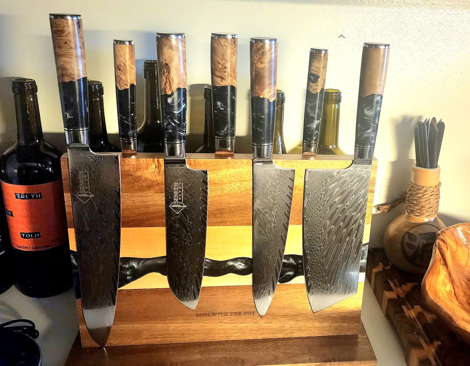 SENKEN 7-Piece Damascus Kitchen Knife Set - Tsunami Collection - 67-Layer Japanese VG10 Steel - Chef's Knife, Cleaver, Santoku, Bread, Boning, & More (Black Resin Blend) - Customer Photo 1