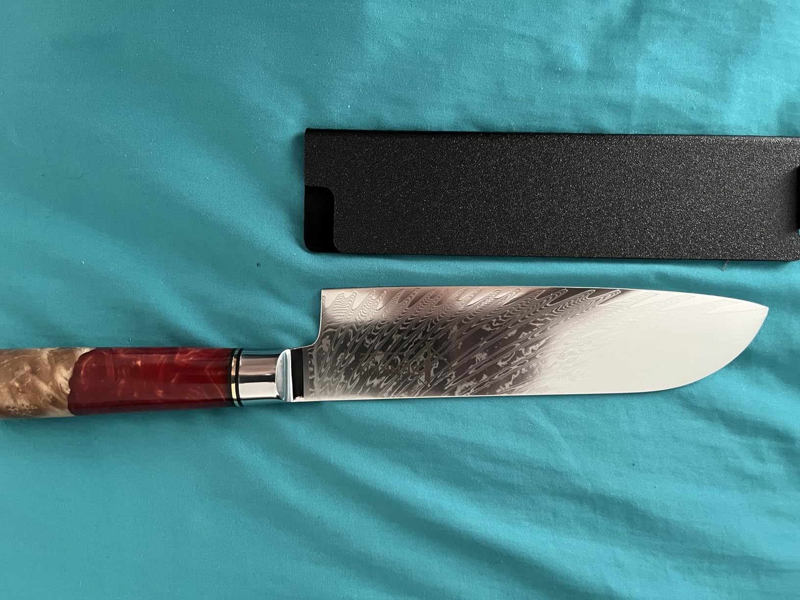 SENKEN 7-Piece Damascus Kitchen Knife Set - Tsunami Collection - 67-Layer Japanese VG10 Steel - Chef's Knife, Cleaver, Santoku, Bread, Boning, & More (Black Resin Blend) - Customer Photo 4