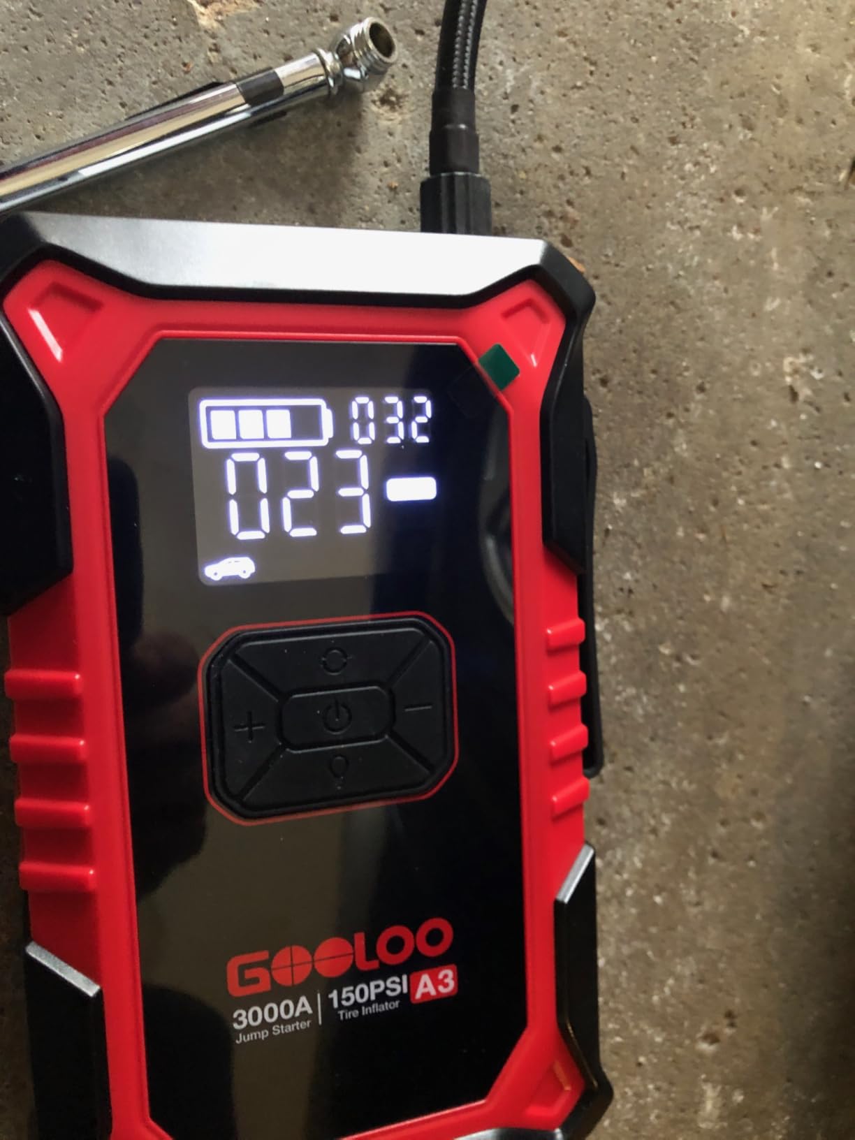 GOOLOO A3 Jump Starter with Air Compressor, 3000A Portable Car Battery Booster (9.0 Gas/6.5L Diesel) with 150PSI Auto-Shutoff Tire Inflator, 12V Supersafe Lithium Jump Box Car Battery Jumper Starter customer photo 2