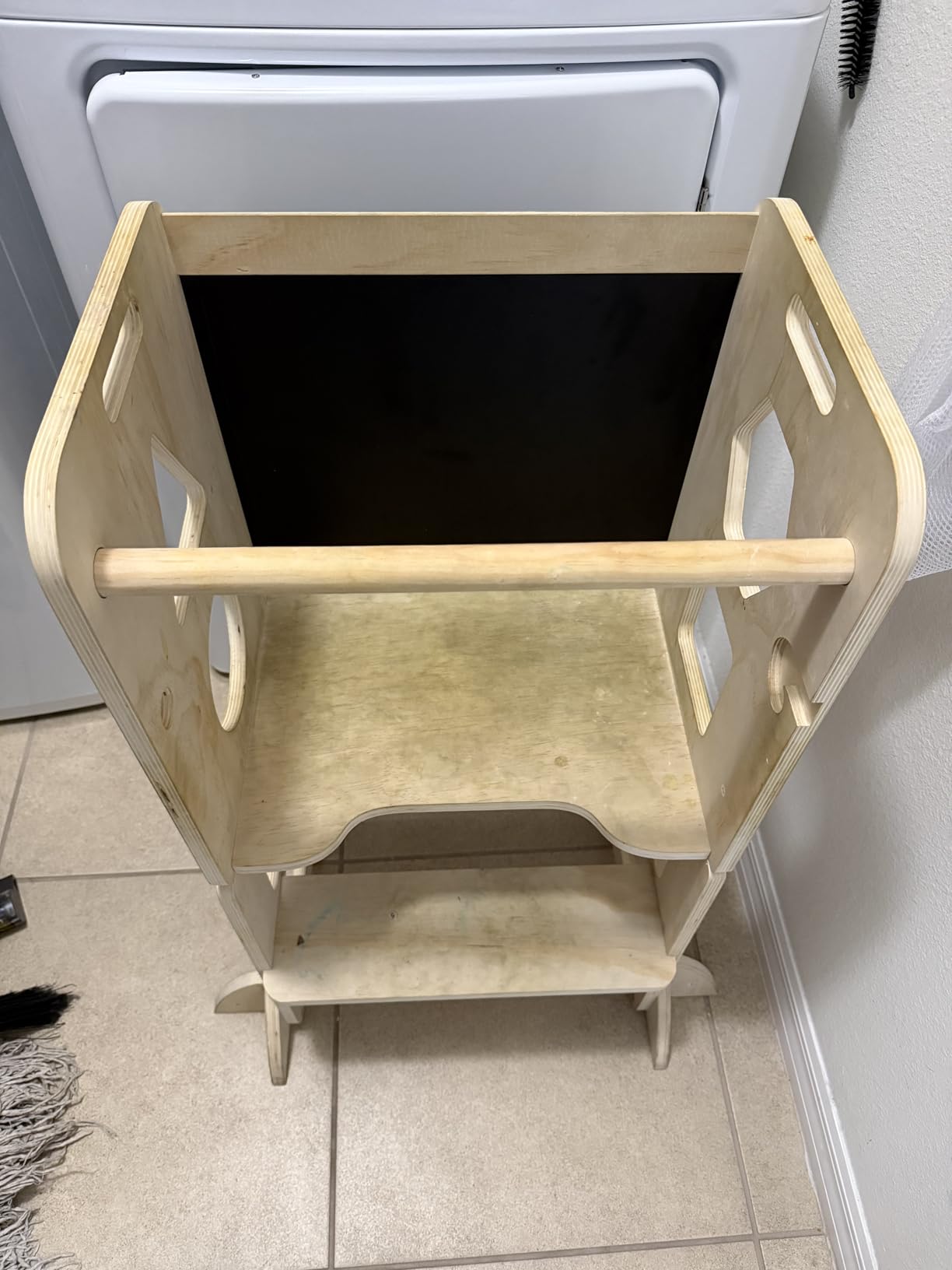 4-in-1 Toddler Kitchen Step Stool, Foldable Learning Standing Tower with Blackboard, Wooden Kitchen Stool Helper for Kids, 1-3 Year Old Boy Girl Gifts - Customer Photo 1