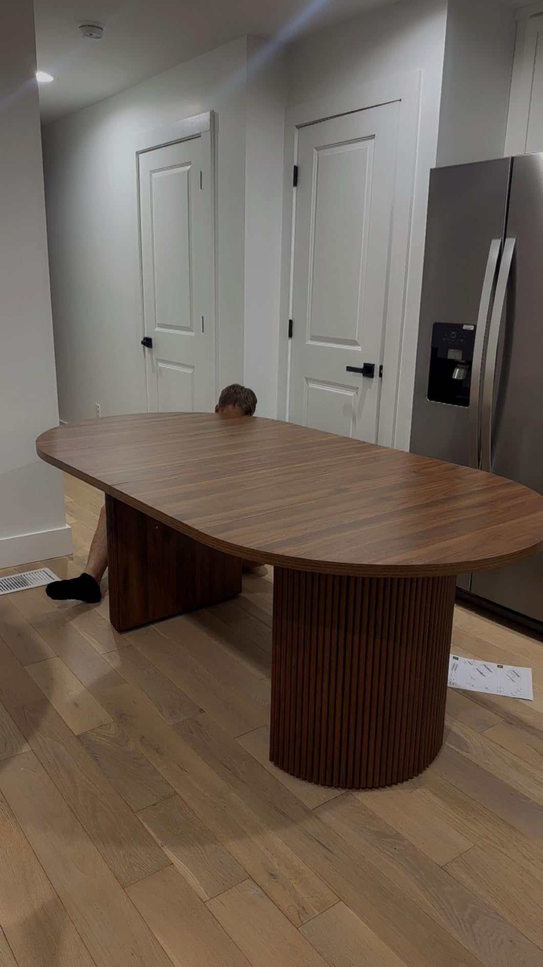 78 Inch Dining Table for 6 8 10, Modern Farmhouse Rectangular Kitchen Table, Long Dining Room Tables with Wood Strip Base for Kitchen Living Room (Walnut) Customer Review 78 Inch Dining Table for 6 8 10, Modern Farmhouse Rectangular Kitchen Table, Long Dining Room Tables with Wood Strip Base for Kitchen Living Room (Walnut) - Customer Photo 1