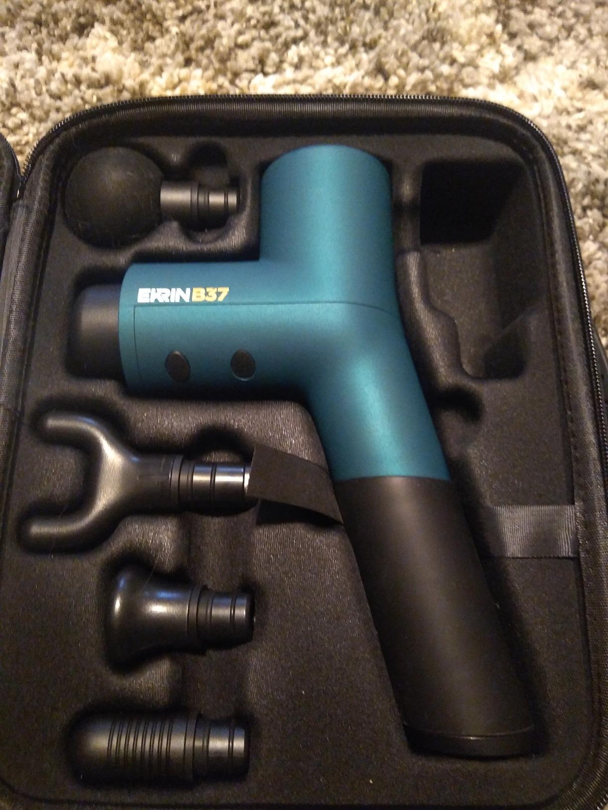 Ekrin Athletics B37v2 Massage Gun - Deep Tissue Massage with High-Powered Brushless Motor - Ergonomic Back Massager for Pain Relief - 5 Speeds, 4 Attachments - Ultra Quiet Hand-Held Massager customer photo 2