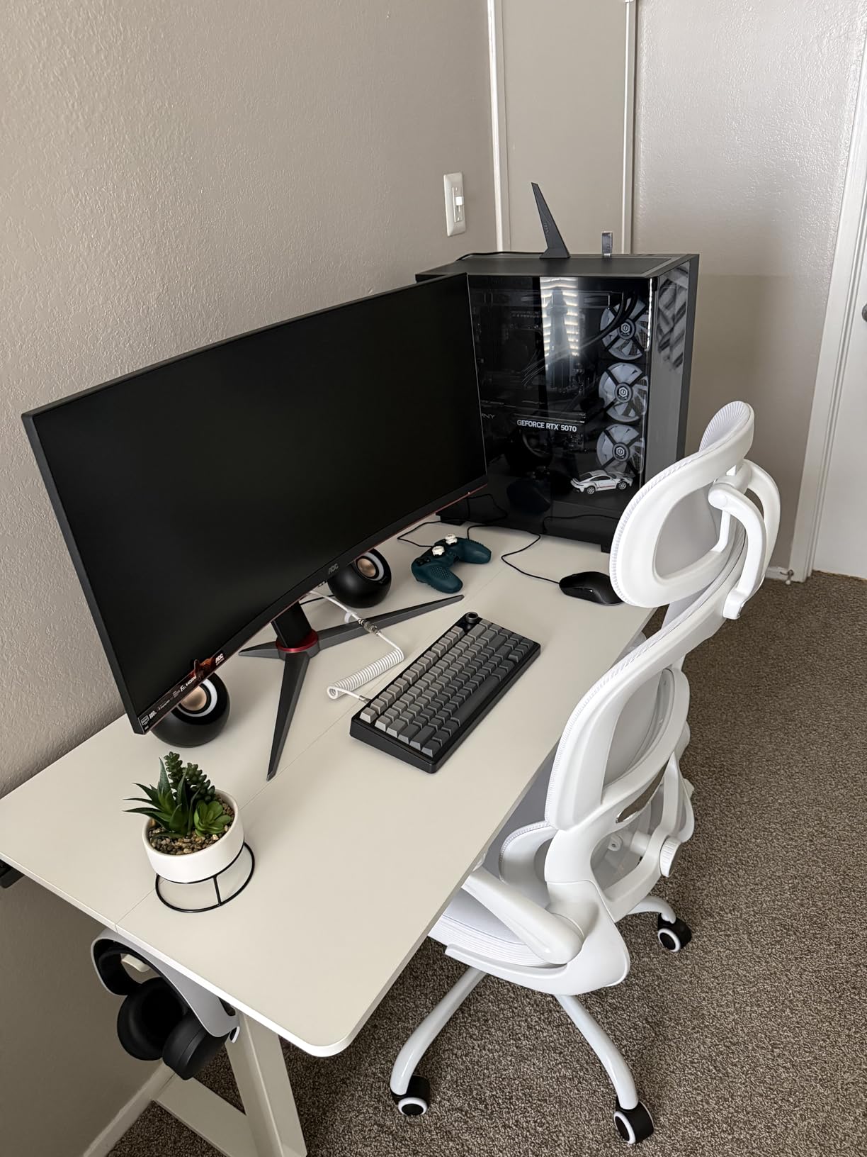 Veken 55 Inch Large Electric Standing Desk,Sit to Stand Up, Heights Adjustable, Work Home Office Computer Table for Study, Walking Pad, Writing, and Games, Wooden Desktop Desks, White customer photo 1