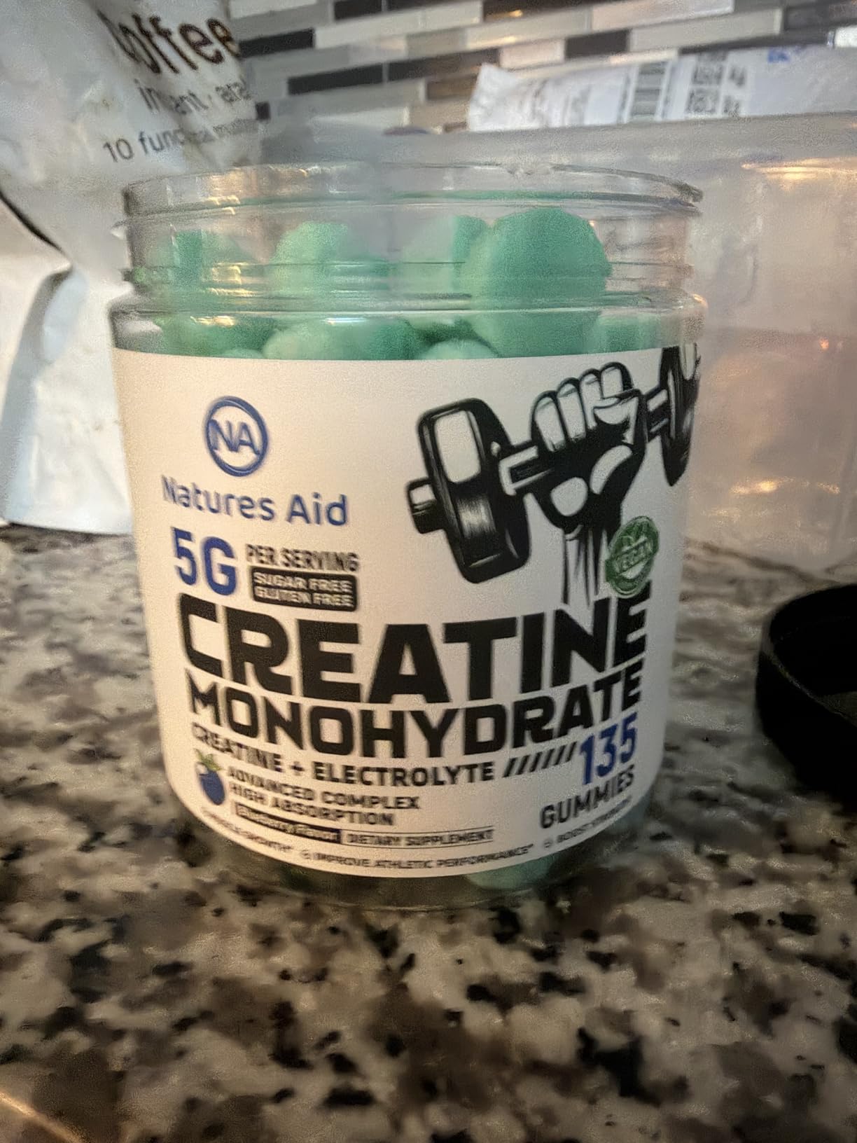 Natures Aid NSF Certified Creatine Gummy 5g - Creatine Monohydrate Gummies - Pre-Workout Energy & Muscle Growth Support for Men & Women | Raspberry Electrolyte Gummies (135 Count) customer photo 1