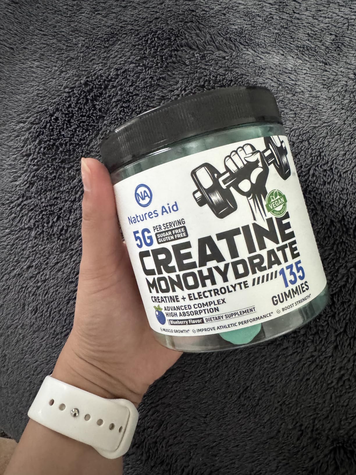 Natures Aid NSF Certified Creatine Gummy 5g - Creatine Monohydrate Gummies - Pre-Workout Energy & Muscle Growth Support for Men & Women | Raspberry Electrolyte Gummies (135 Count) customer photo 2
