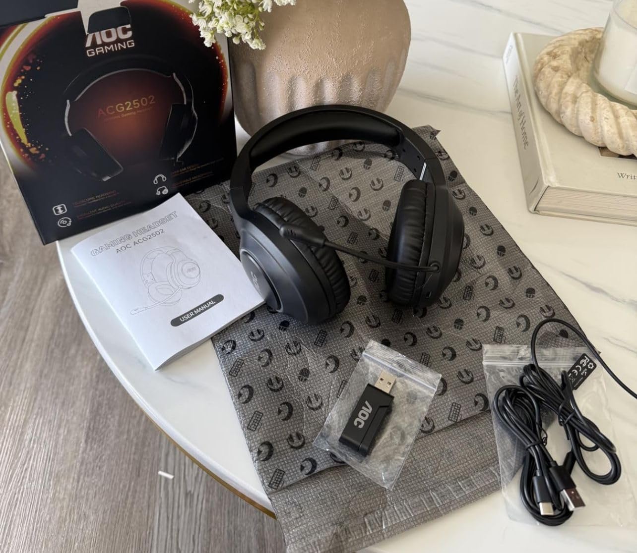 AOC Wireless Gaming Headset Compatible with PS5/4, Nintendo Switch, PC, Bluetooth 5.4 & 2.4GHz Gaming Headphones with Noise Canceling Mic, RGB, Type-C, 20ms Latency, 45H, 7.1 Virtual Surround- Black customer photo 2