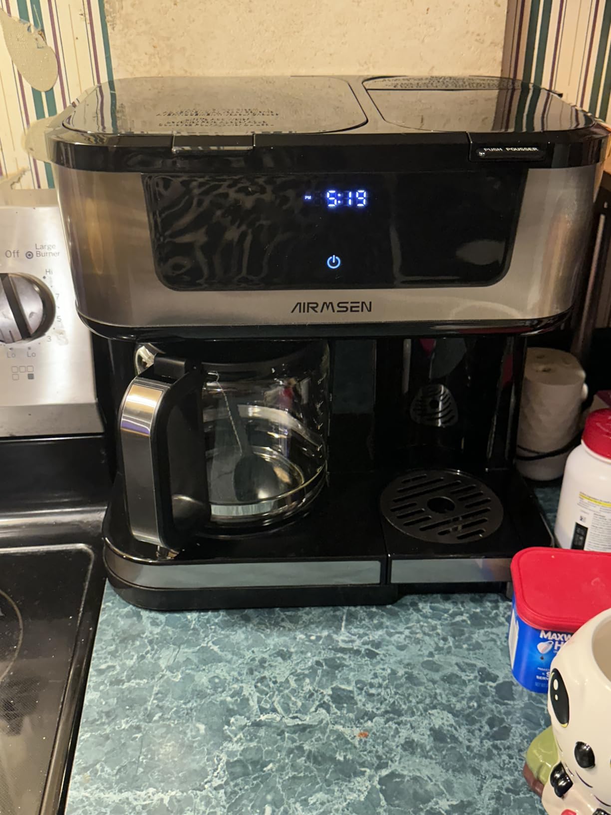 AIRMSEN 12-Cup Programmable Dual Coffee Maker – Single Serve Machine for K-Cup Pods & Ground, 1000W Fast Brew, Delay Start, 2H Keep Warm, Touchscreen, 60oz Tank, Glass Carafe – Home & Office Customer Review AIRMSEN 12-Cup Programmable Dual Coffee Maker – Single Serve Machine for K-Cup Pods & Ground, 1000W Fast Brew, Delay Start, 2H Keep Warm, Touchscreen, 60oz Tank, Glass Carafe – Home & Office - Customer Photo 1