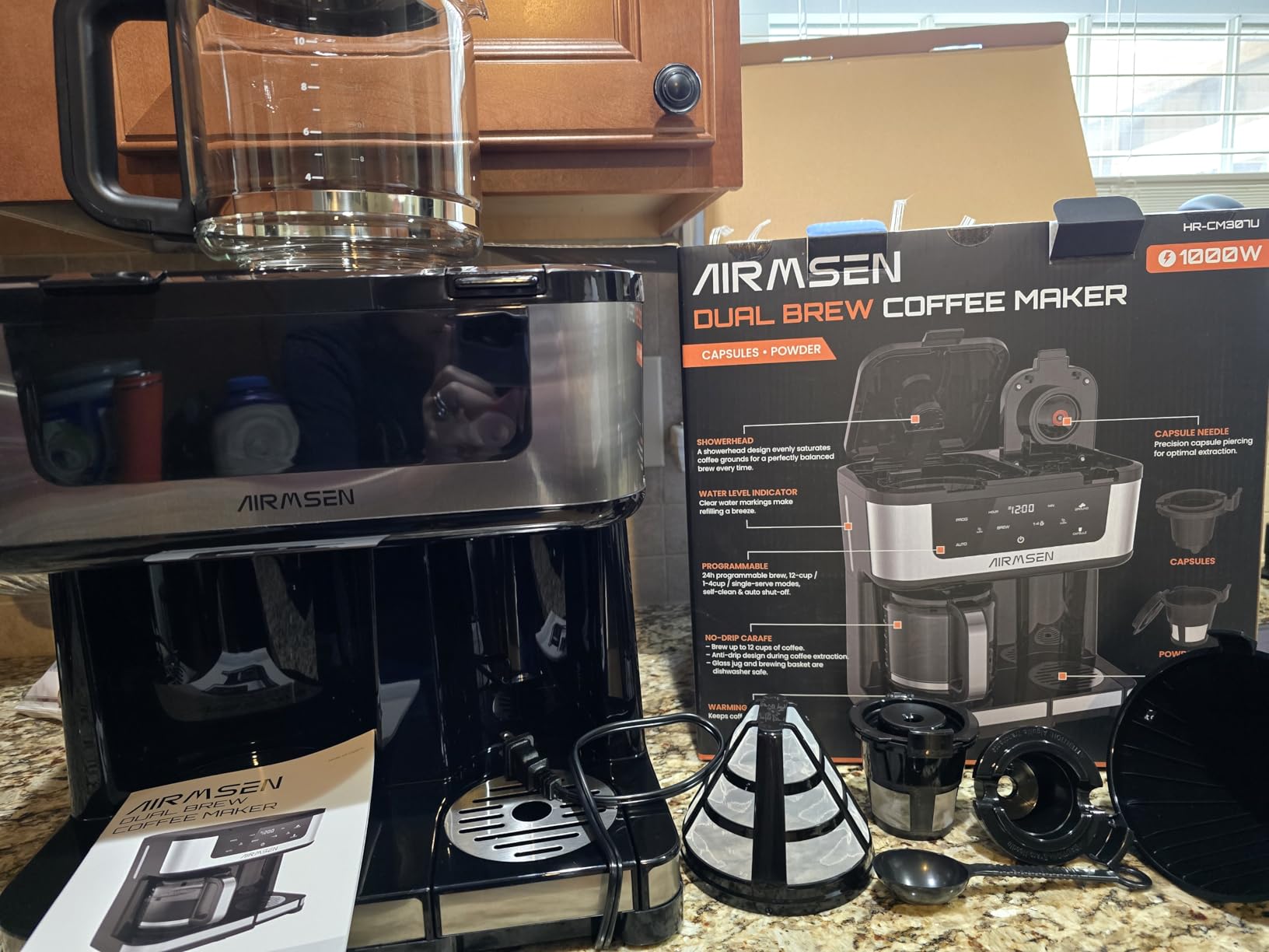 AIRMSEN 12-Cup Programmable Dual Coffee Maker – Single Serve Machine for K-Cup Pods & Ground, 1000W Fast Brew, Delay Start, 2H Keep Warm, Touchscreen, 60oz Tank, Glass Carafe – Home & Office Customer Review AIRMSEN 12-Cup Programmable Dual Coffee Maker – Single Serve Machine for K-Cup Pods & Ground, 1000W Fast Brew, Delay Start, 2H Keep Warm, Touchscreen, 60oz Tank, Glass Carafe – Home & Office - Customer Photo 4