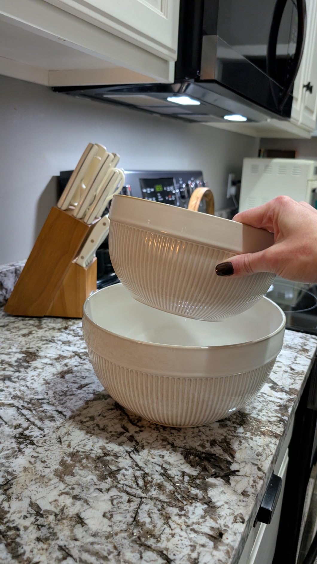 Large Ceramic Mixing Bowls, Glazed White Kitchen Bowl (10