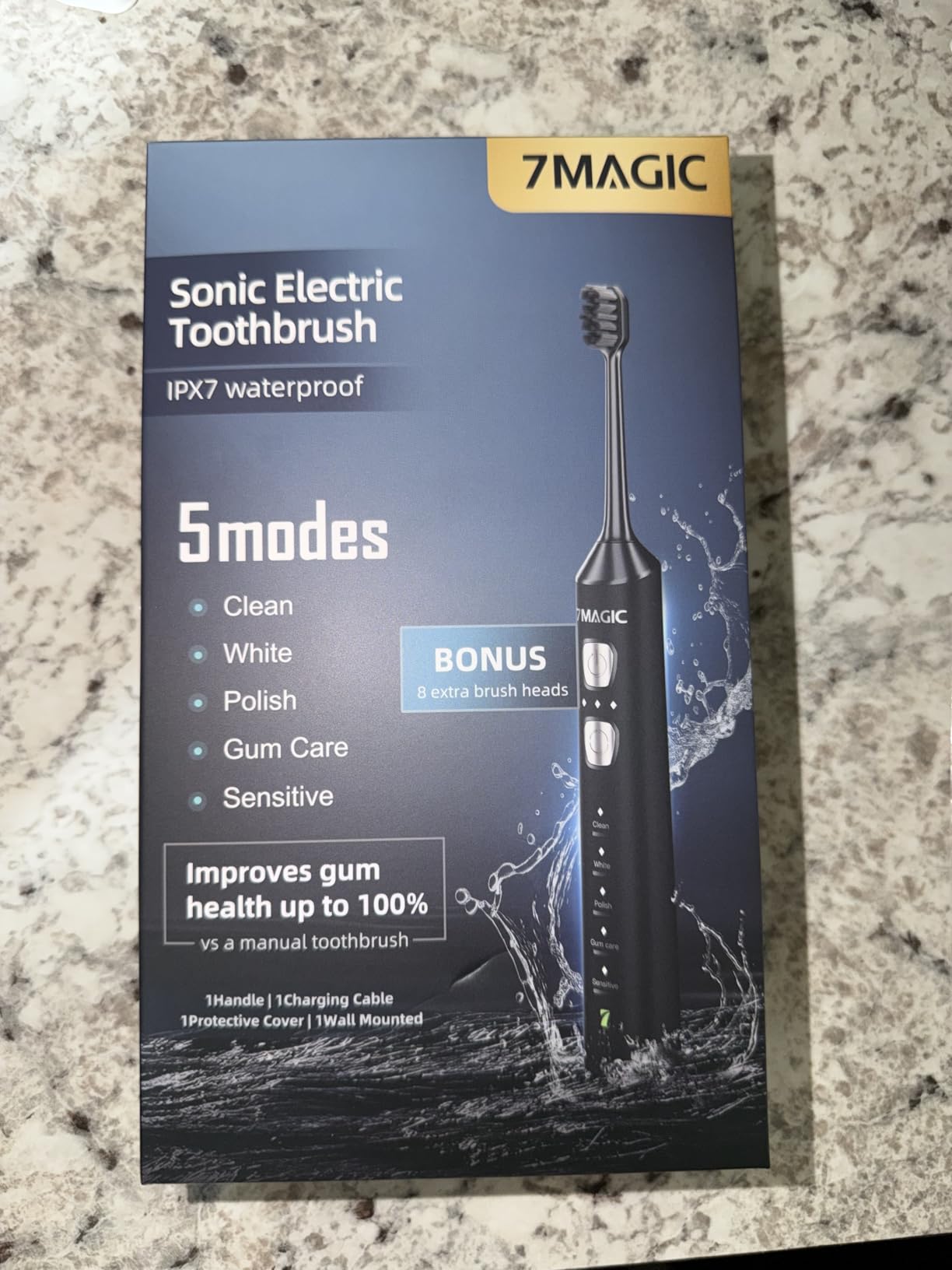 7MAGIC Sonic Electric Toothbrush for Adults and Kids - Up to 180 Days Runtime, 42000 VPM Powered Toothbrush, 5 Modes & 3 Intensities for Sensitive Teeth & Braces, Includes 8 Brush Heads, Black customer photo 1