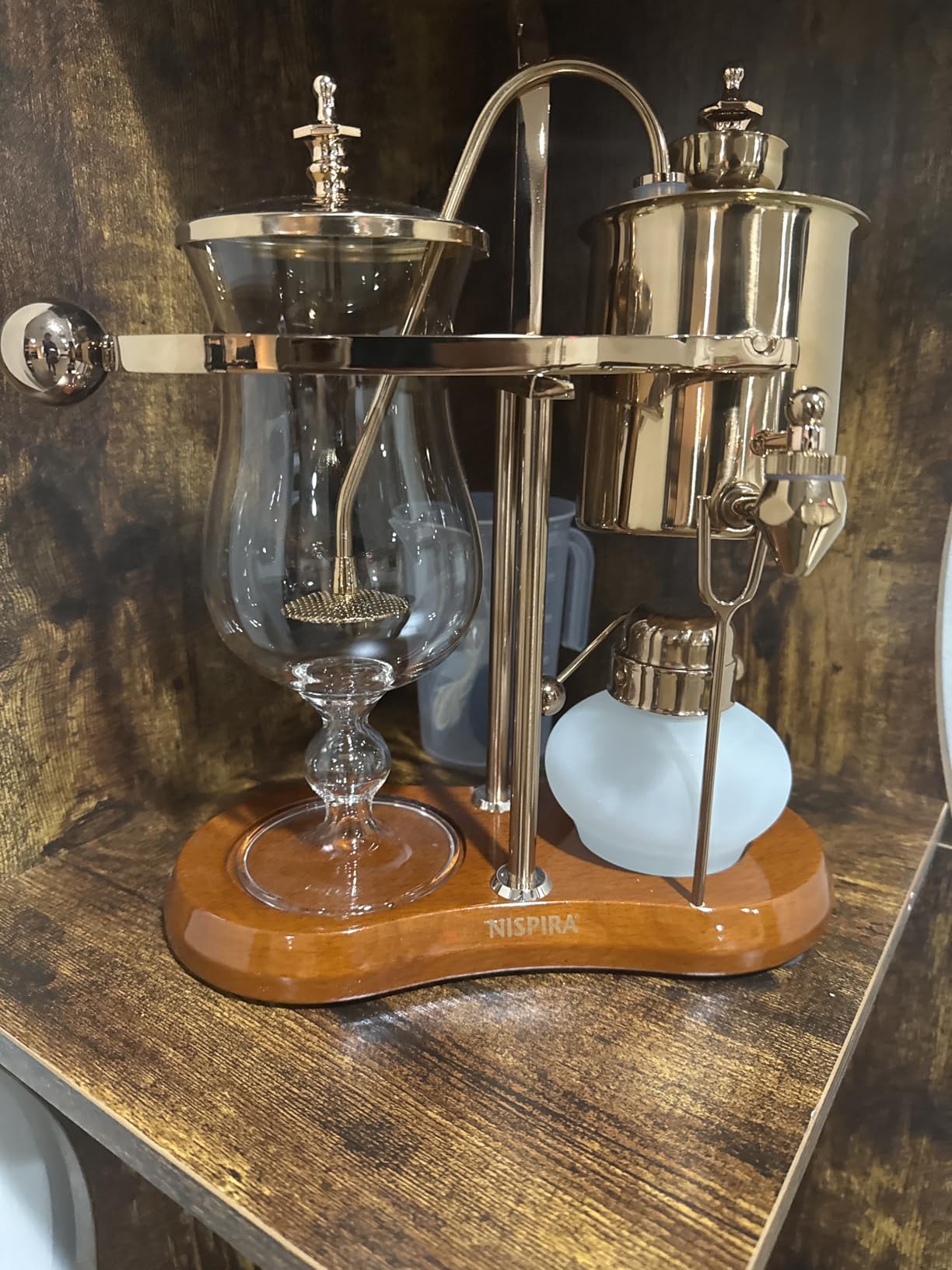 Nispira Belgian Balance Syphon Vacuum Coffee Maker, 500ml Vintage Gravity Brewing System, Gold & Peacock Blue Finish, Manual Tabletop Coffee Brewer - Customer Photo 1