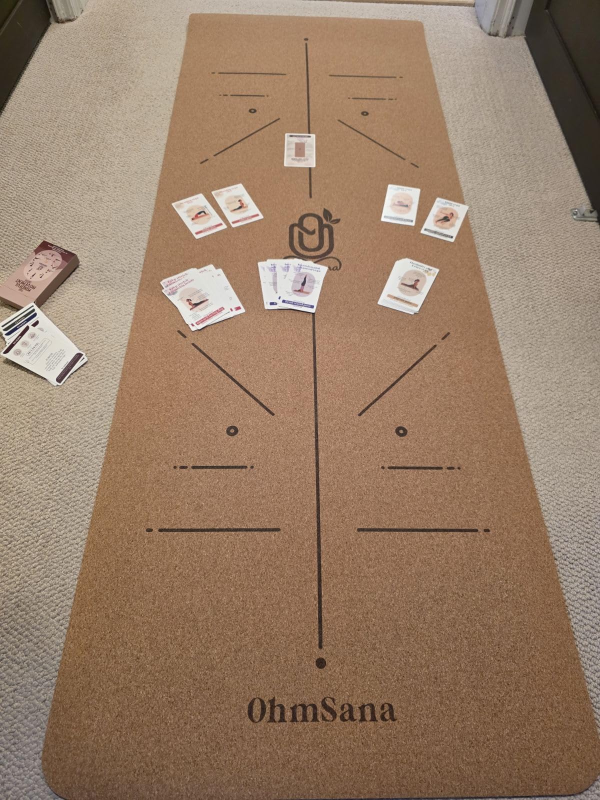 Natural Cork Yoga Mat with Alignment Lines and 55 Instructional Cards in 7 Themes for Beginner - Non-Slip Eco Friendly - 183x66x5mm for Home Workouts, Balance & Precision customer photo 1