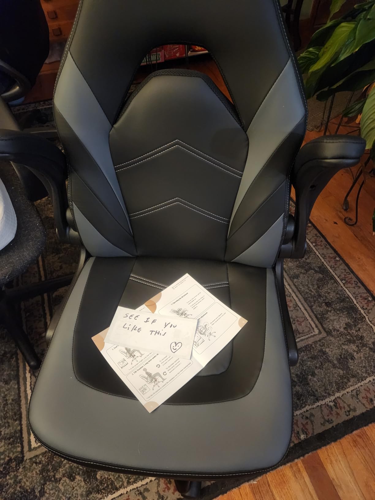 NEWBULIG Computer Gaming Desk Chair - Big Tall Ergonomic Lumbar Support with Flip-up Armrest and 360° Swivel Wheels, PU Leather Height Adjustable, for Home and Office, Grey customer photo 1