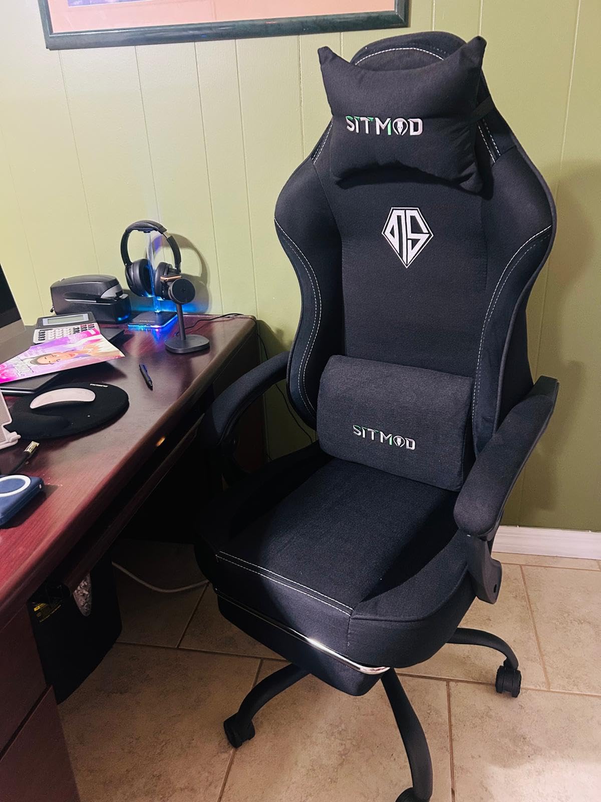 Gaming Chair, Video Gaming Chairs for Adults, Comfy Fabric Computer Office Chair with Pocket Spring Cushion, 350lb Heavy Duty Ergonomic Gamer Chair, 360° Swivel, Lumbar Headrest, 90-150° Recline Black customer photo 1