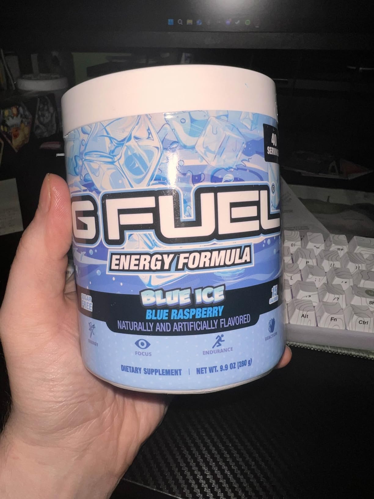 G Fuel Blue Ice Energy Drink Powder, Pre Workout Caffeine Mix for Gaming, Sugar Free Focus Amino, Vitamin + Antioxidants, 9.9oz (Blue Raspberry, 40 Servings) customer photo 1