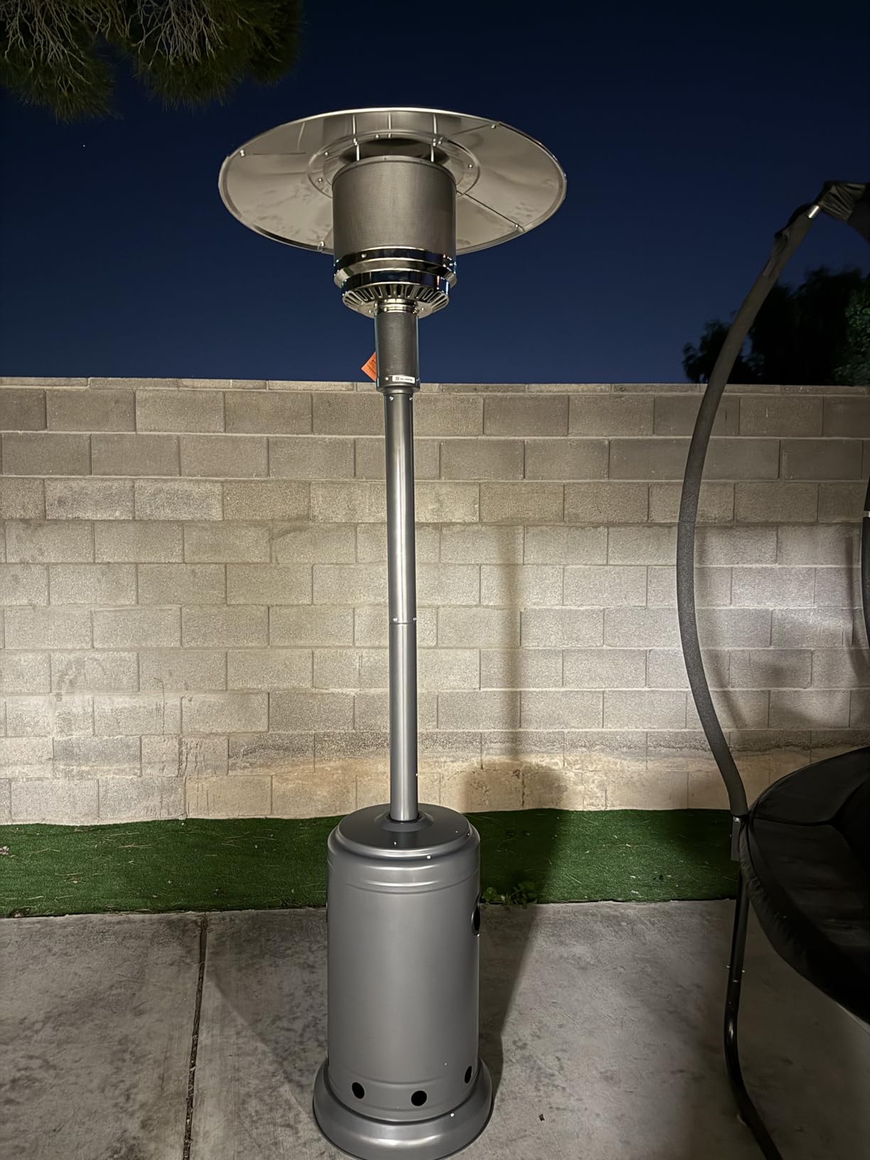 Amazon Basics 46,000 BTU Portable Outdoor Propane Patio Heater with Wheels, Commercial & Residential with Water Tank, Adjustable Heat Output, 9-Foot Radius, Slate Gray, 32.1