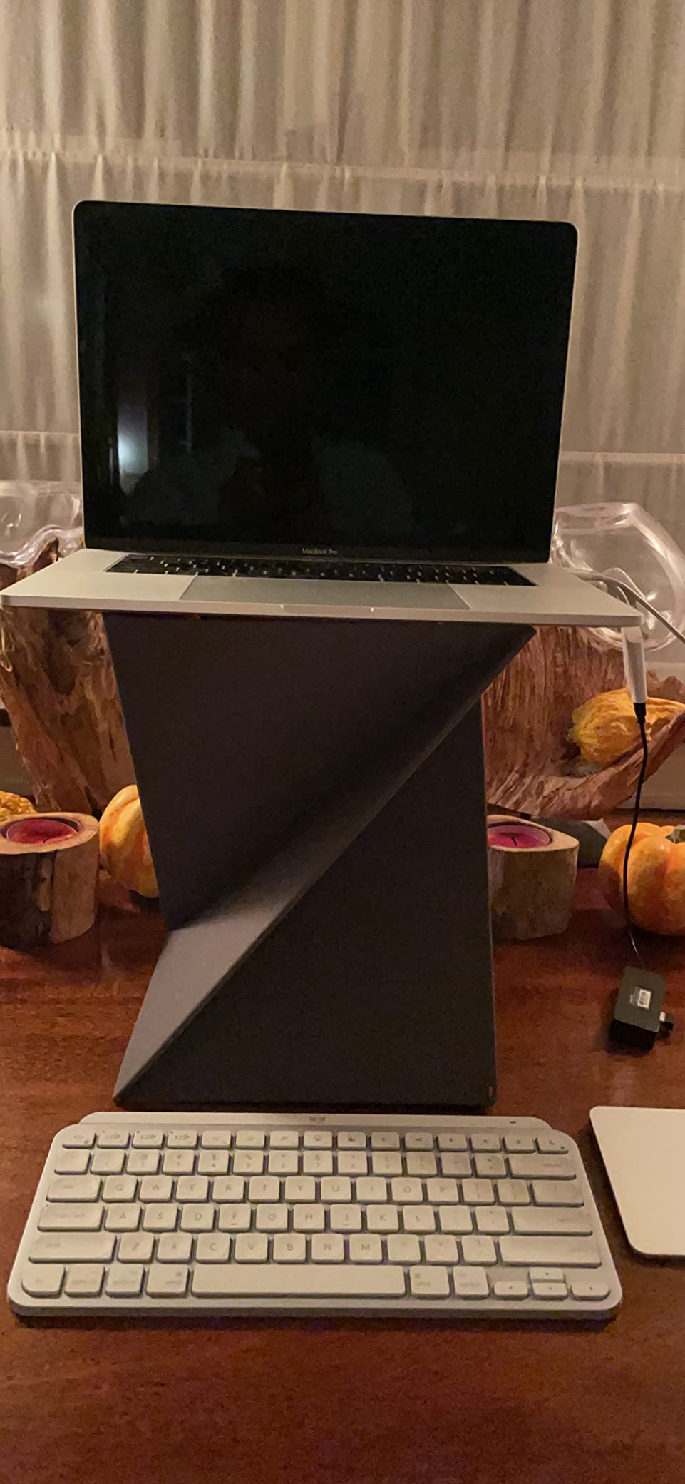 DesignNest Levit8 Portable Standing Desk Work Station Foldable Sit to Stand Laptop Riser, Easy flat to Raised surface Converter, Origami home, office Travel (Medium) customer photo 1