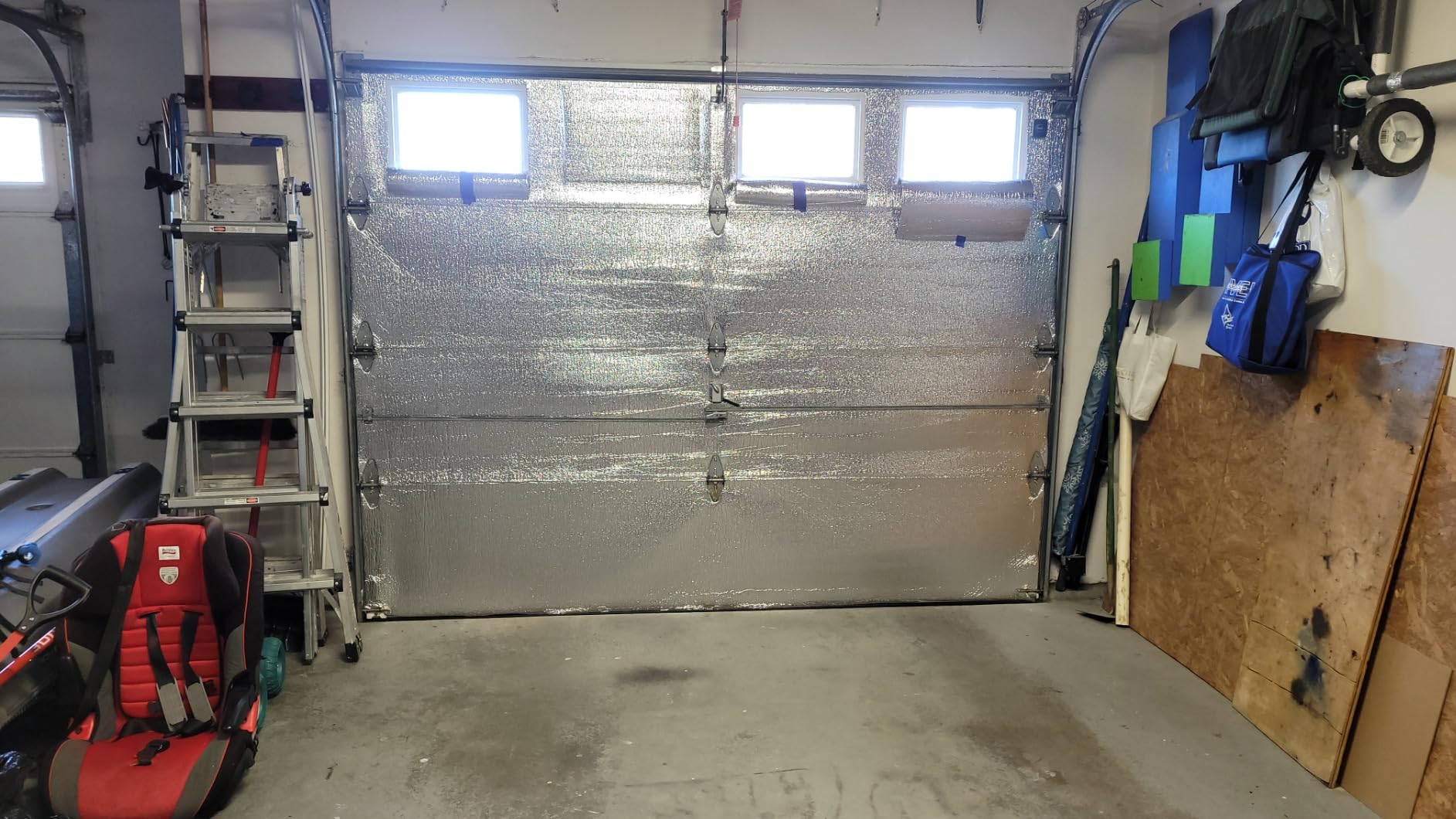 US Energy NASATECH (Pre-Cut for 16 Panel) 2 Car Garage Door Reflective Insulation Kit (R8) 1/4 thick w/ New And Improved Super Heavy Duty Double Sided Foam Tape Fits 16x7 16x8 18x7 18x8 Garage Doors customer photo 1