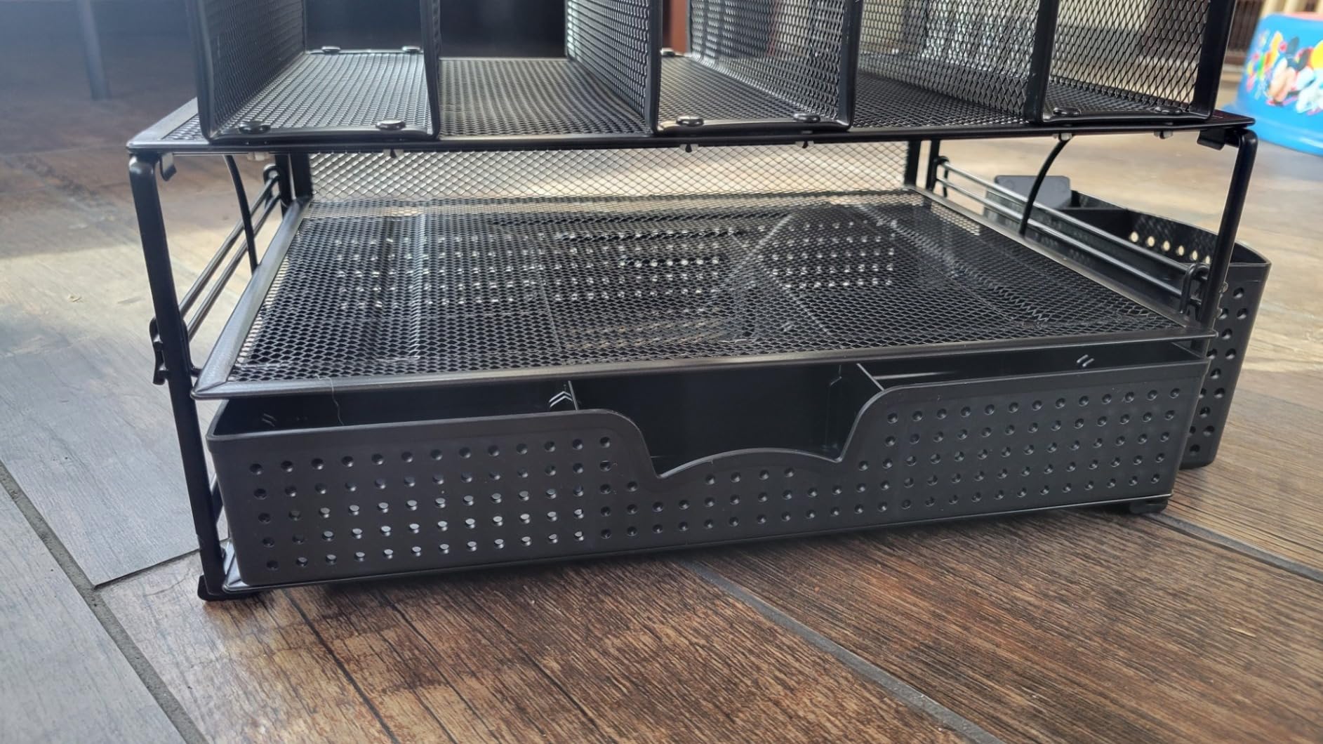 Simple Houseware Mesh Desk Organizer with Sliding Drawer, Double Tray and 5 Upright Sections, Black customer photo 2