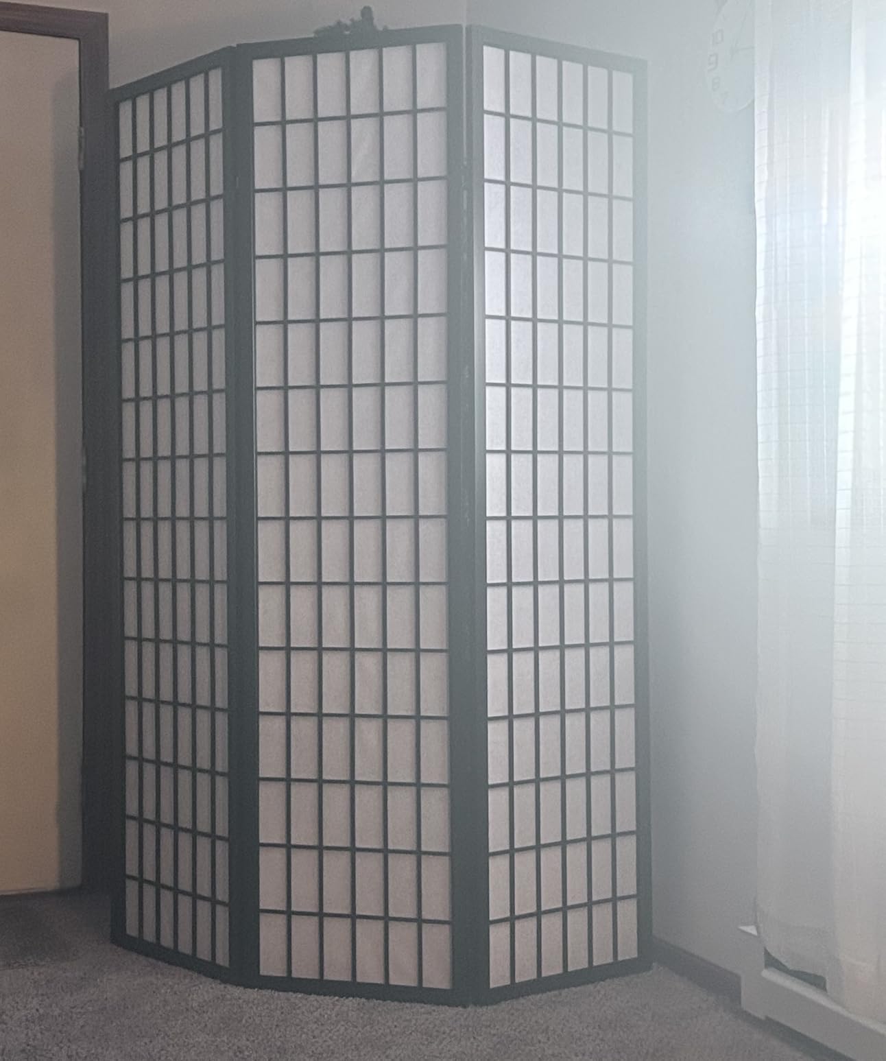 Roundhill Furniture Oriental Shoji 4 Panel Screen Room Divider, Natual customer photo 1