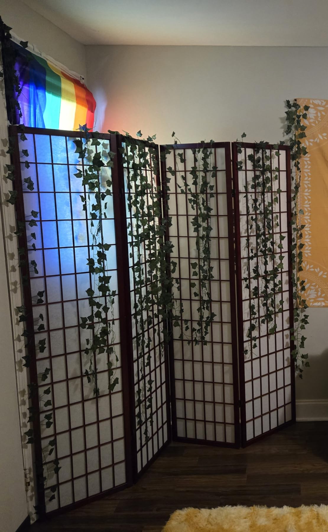 Roundhill Furniture Oriental Shoji 4 Panel Screen Room Divider, Natual customer photo 2