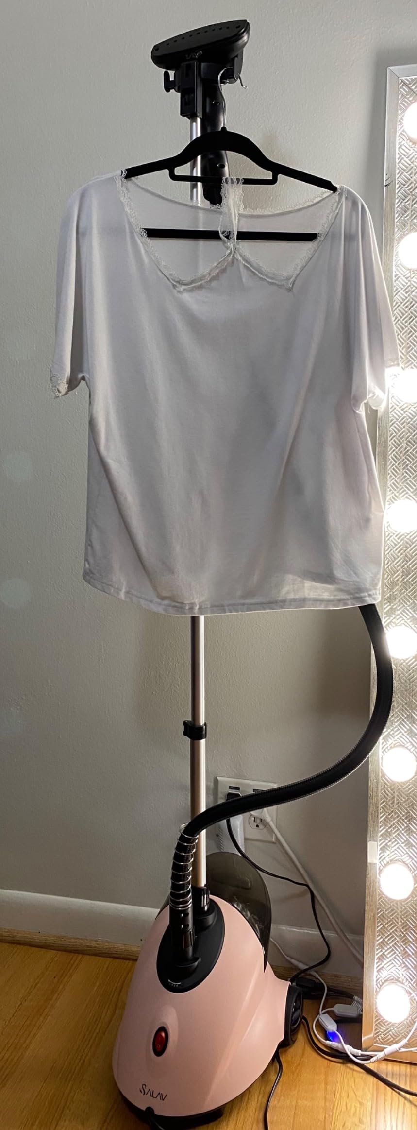 SALAV GS18-DJ Standing Garment Steamer with Roll Wheels for Easy Movement, 1.8L Water Tank for 1 Hour Continuous Steaming, Adjustable Pole for Storage, Includes Descaler Packet, 1500 watts customer photo 2