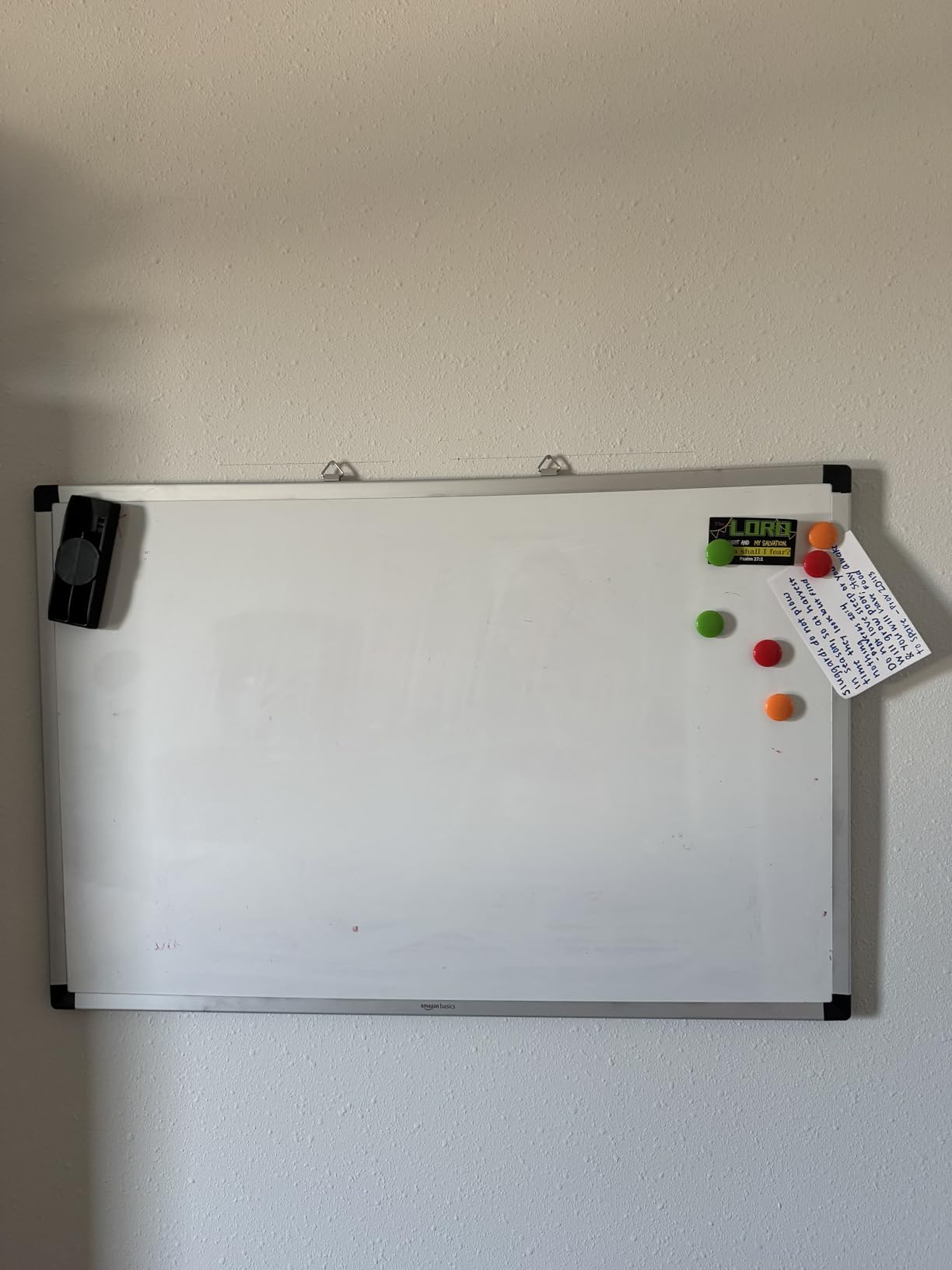 Amazon Basics Large Magnetic Dry Erase Whiteboard with Aluminum Frame, Pen Tray, Wall Mountable, 35.4