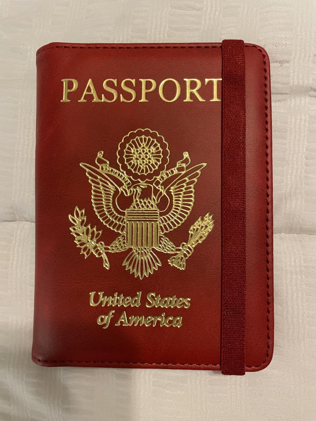 WALNEW Passport Holder for Travel, RFID Passport Cover Wallet for Women Men, PU Leather Passport Book Card Holder Case with Pen (Elastic Band Closure, A-Rosegold) customer photo 1