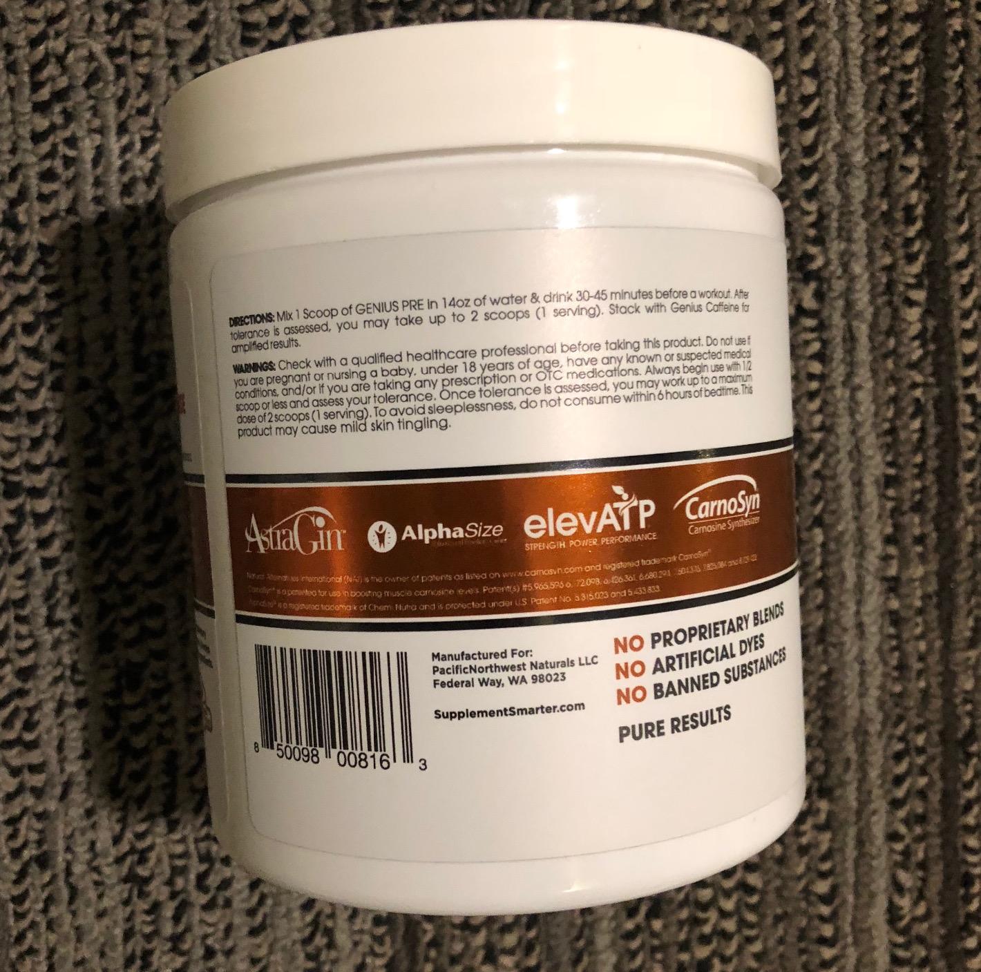 Genius Pre Workout Powder, Sour Apple - All-Natural Nootropic Pre-Workout & Caffeine-Free Nitric Oxide Booster Supplement with Beta Alanine & Alpha GPC - No Artificial Flavors, Sweeteners, or Dyes customer photo 2