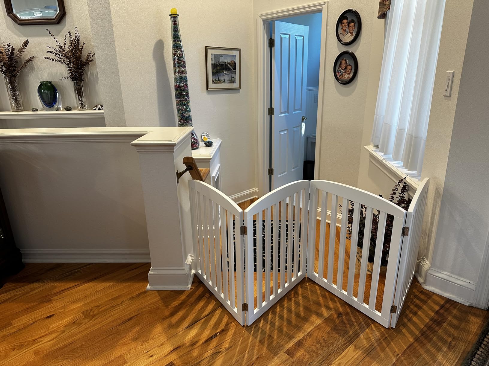 PAWLAND Wooden Freestanding Foldable Pet Gate for Dogs, 24 inch 4 Panels Step Over Fence, Dog Gate for The House, Doorway, Stairs, Extra Wide (White, 24