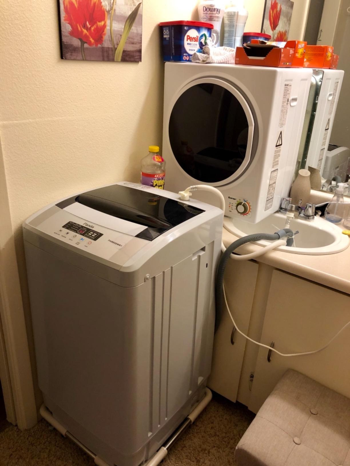 COSTWAY Compact Laundry Dryer, 110V Electric Portable Clothes Dryer with Stainless Steel Tub, Control Panel Downside Easy Control for 4 Automatic Drying Mode, White customer photo 1