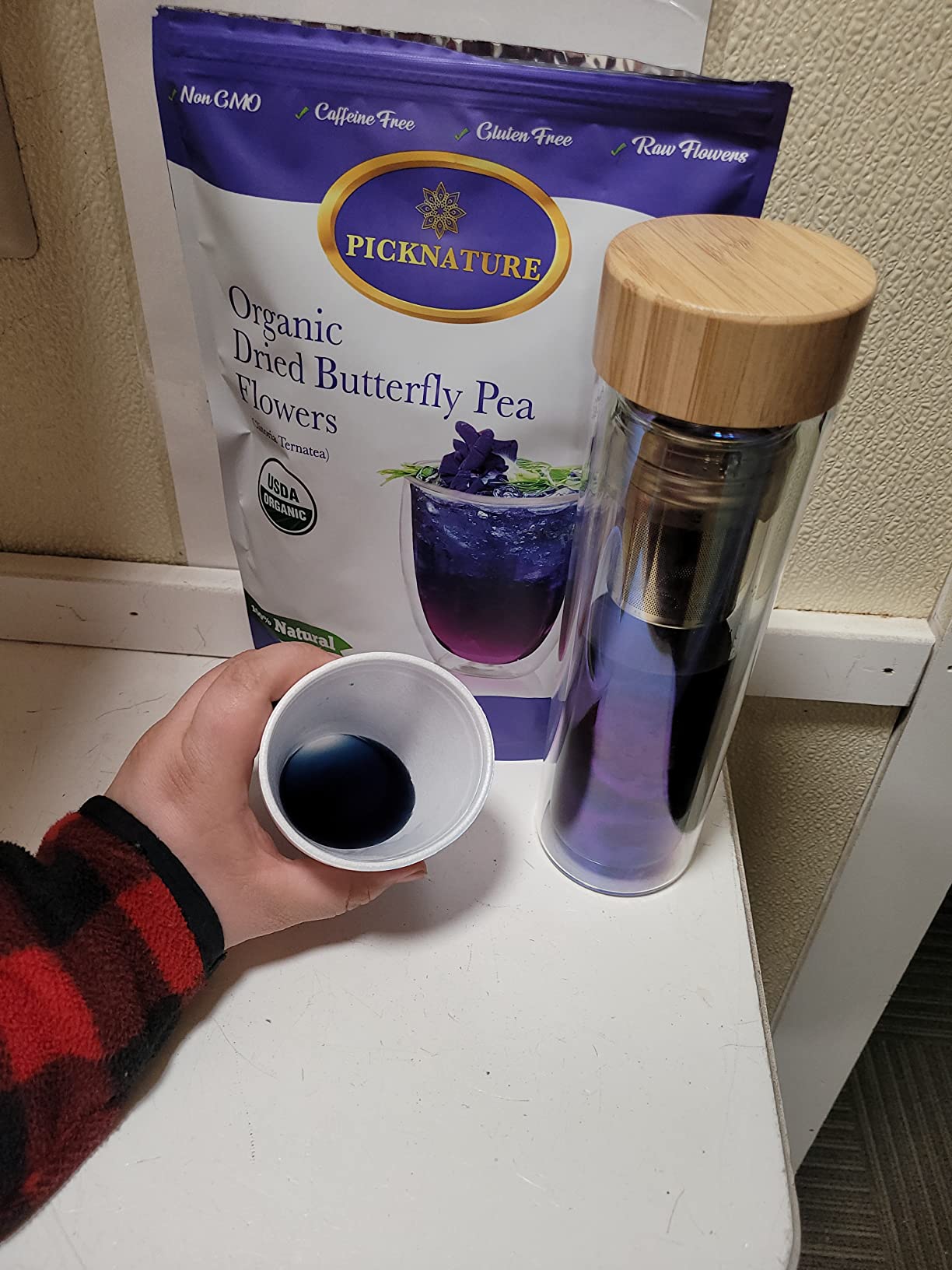 Pinky Up Blair Travel Infuser Mug, Double-Walled Glass, Stainless Steel Strainer, 16 Oz, Bouquet customer photo 2