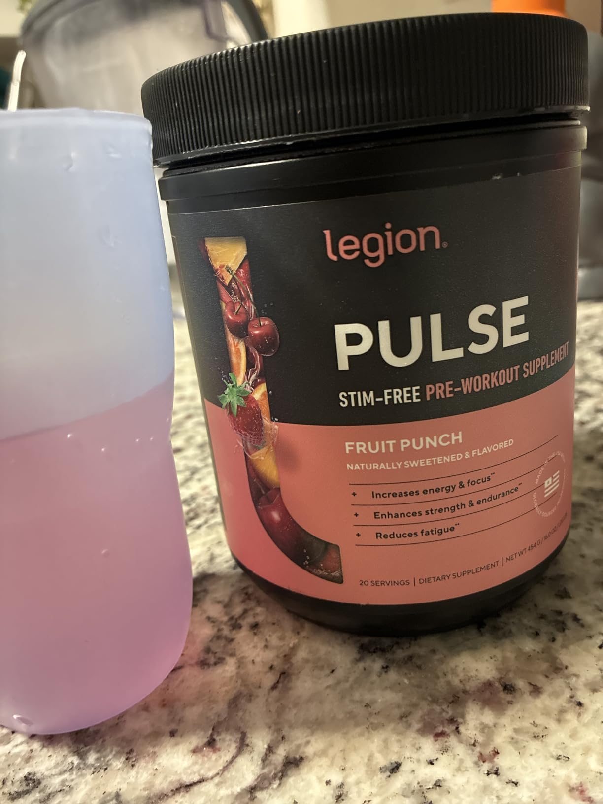 LEGION Pulse Pre Workout Supplement - All Natural Nitric Oxide Preworkout Drink to Boost Energy, Creatine Free, Naturally Sweetened, Beta Alanine, Citrulline, Alpha GPC (Caffeine Free Fruit Punch) customer photo 2
