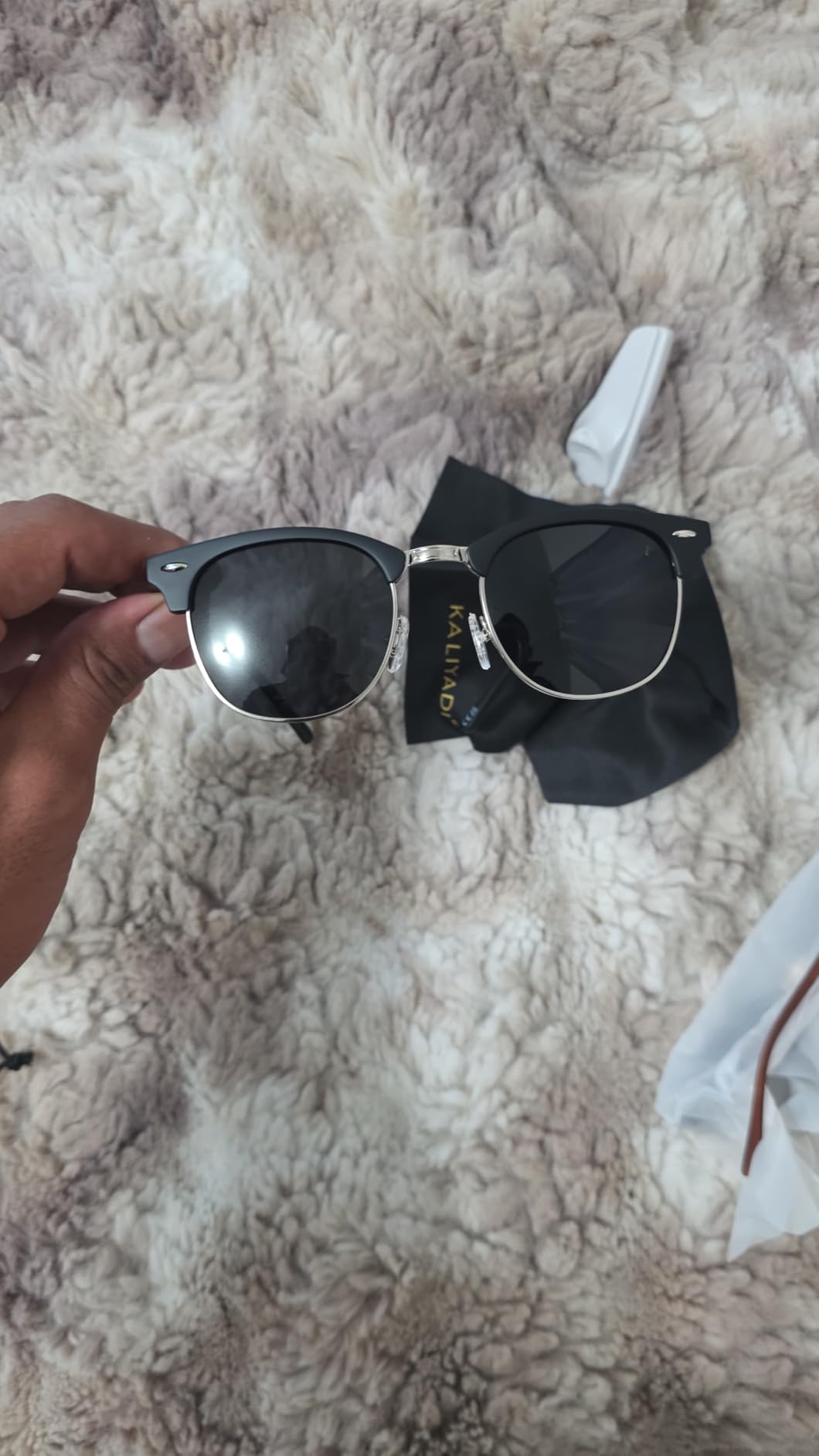 KALIYADI Polarized Sunglasses for Men and Women Semi-Rimless Frame Driving Sun glasses UV Blocking customer photo 2