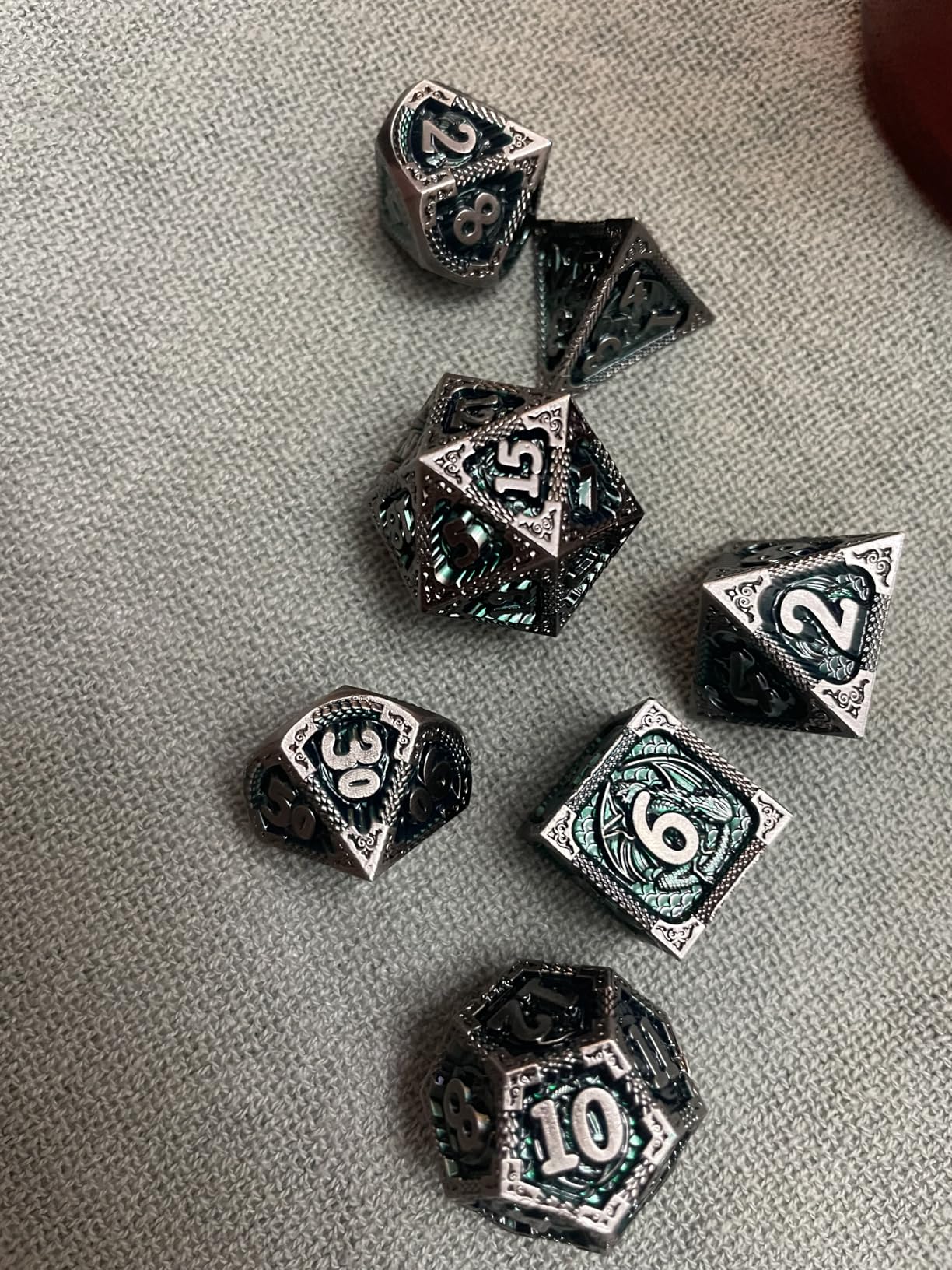 Haxtec Antique Iron Metal DND Dice Set Silver D&D Polyhedral Dice W/PU Leather Dice Bag Compatible with Dungeons and Dragons Gift TTRPG customer photo 1