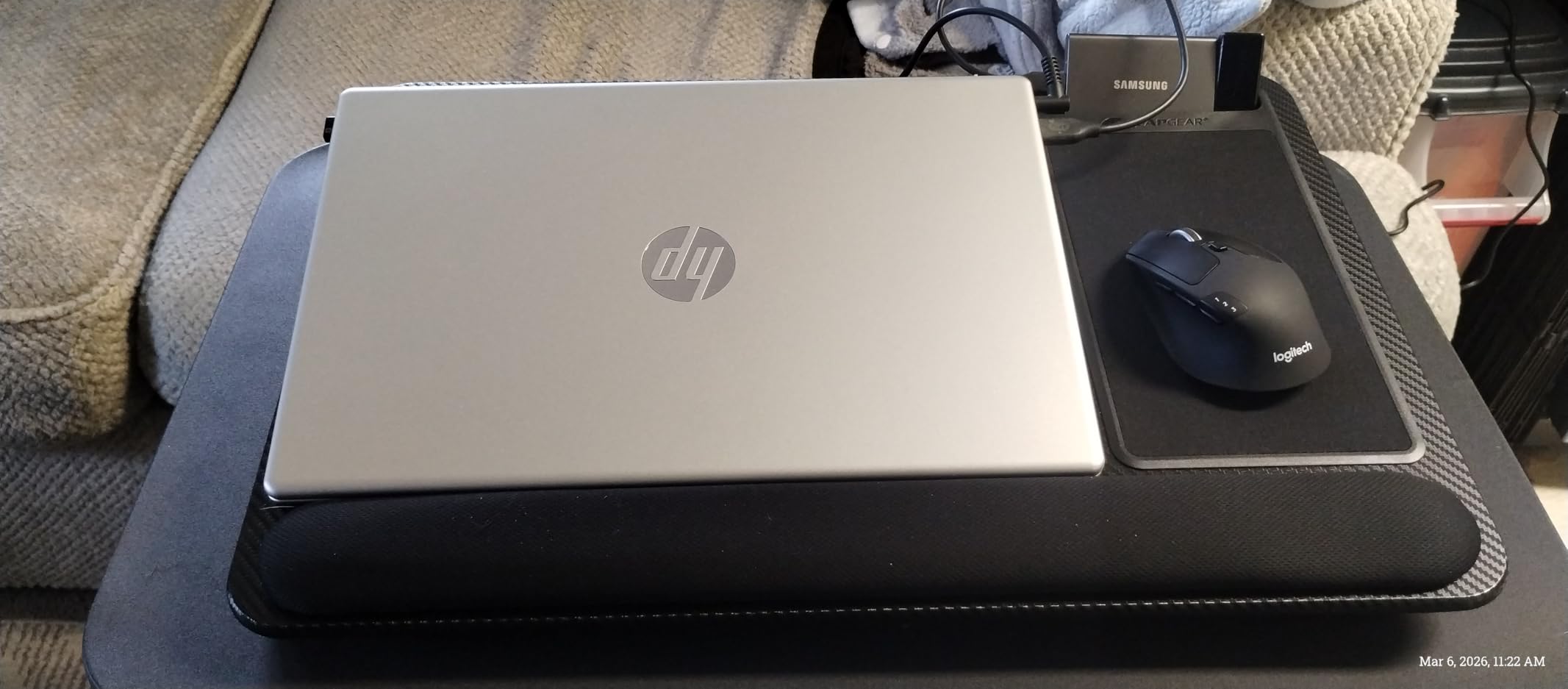 LAPGEAR Home Office Pro Lap Desk with Wrist Rest, Mouse Pad, and Phone Holder - Black Carbon - Fits up to 15.6 Inch Laptops - Style No. 91598 customer photo 1