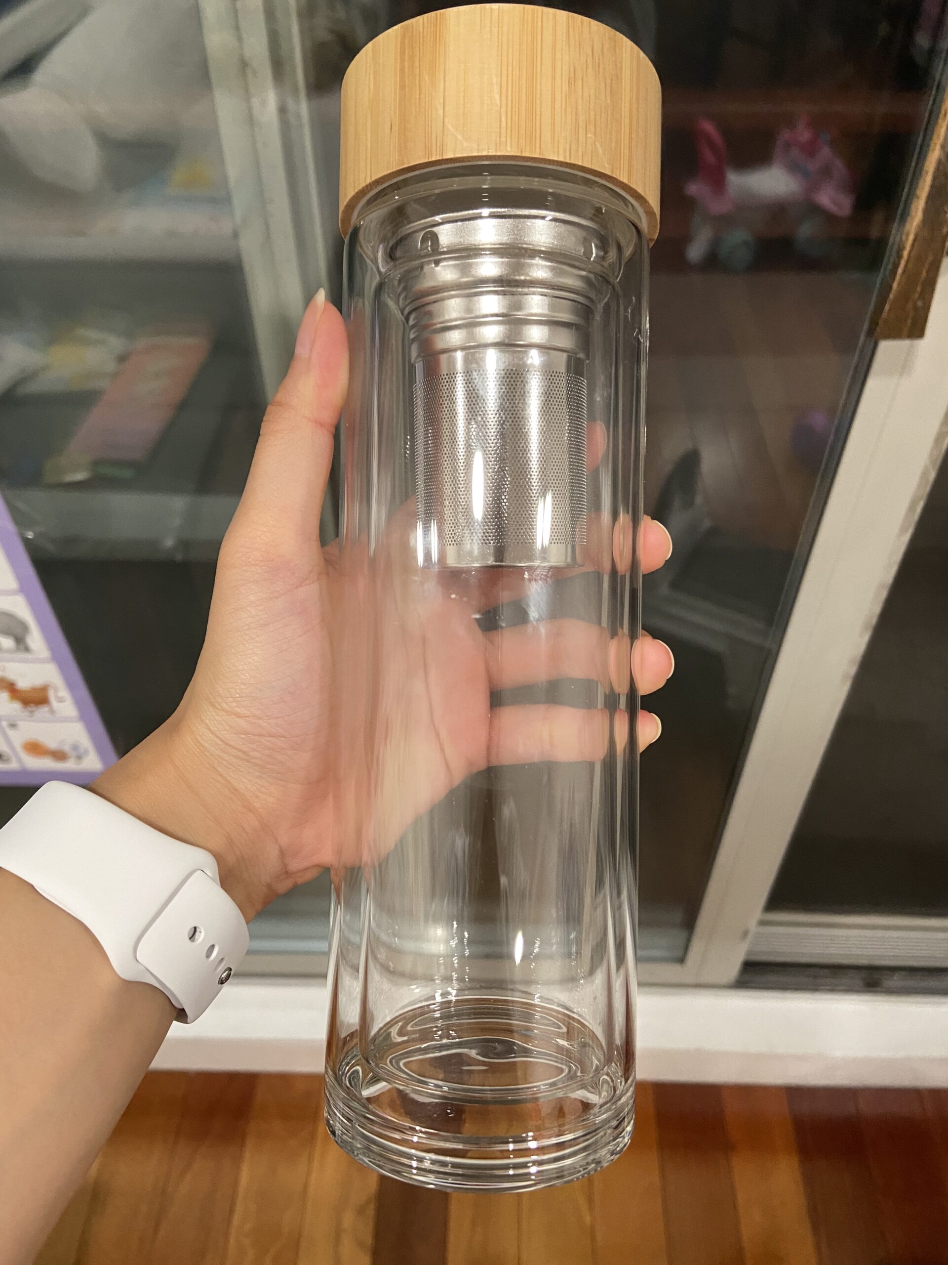 COMI Tea Bottle, 14 oz, Borosilicate Glass, Double Wall, Infuser & Strainer, Bamboo Lid, 400ml customer photo 2