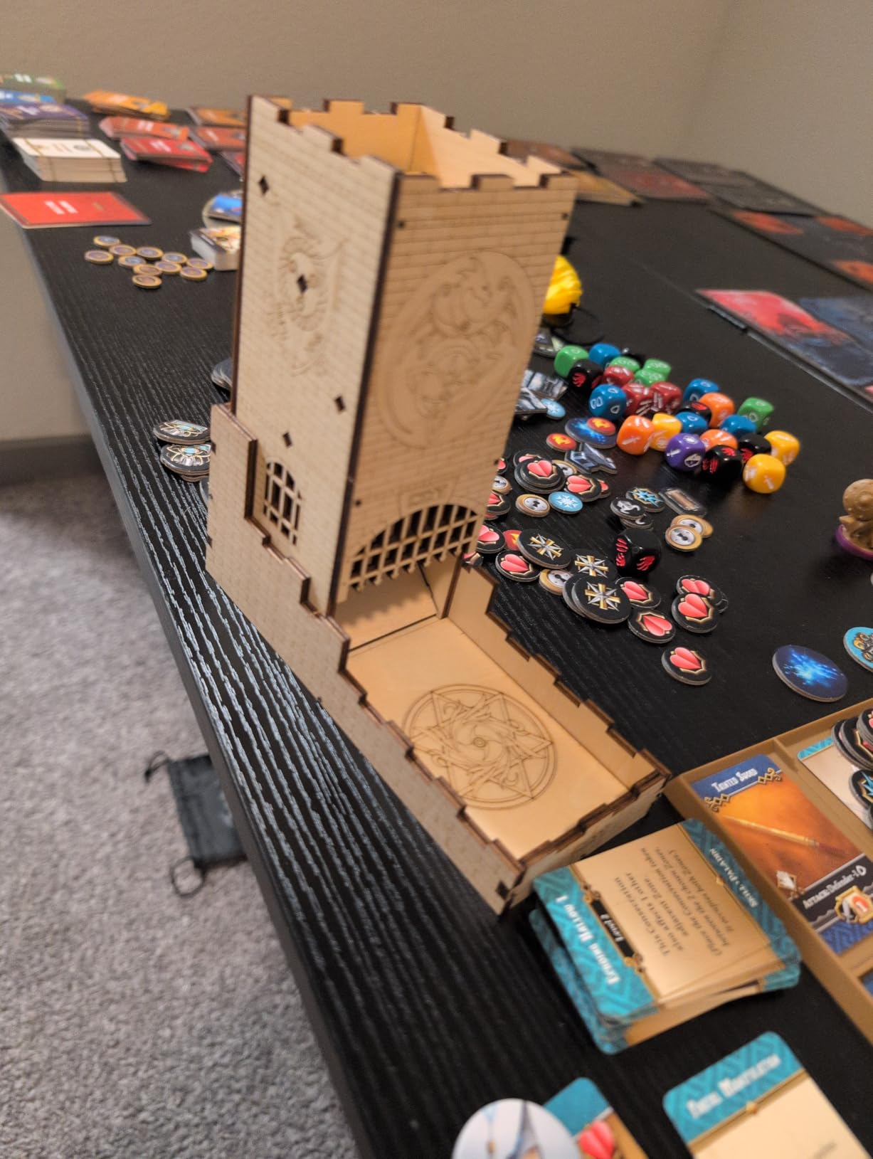 CZYY Castle Dice Tower with Tray Wood Laser Cut Dragon Carving Easy Roller Perfect for Board Game, D&D and RPG (Castle) customer photo 1