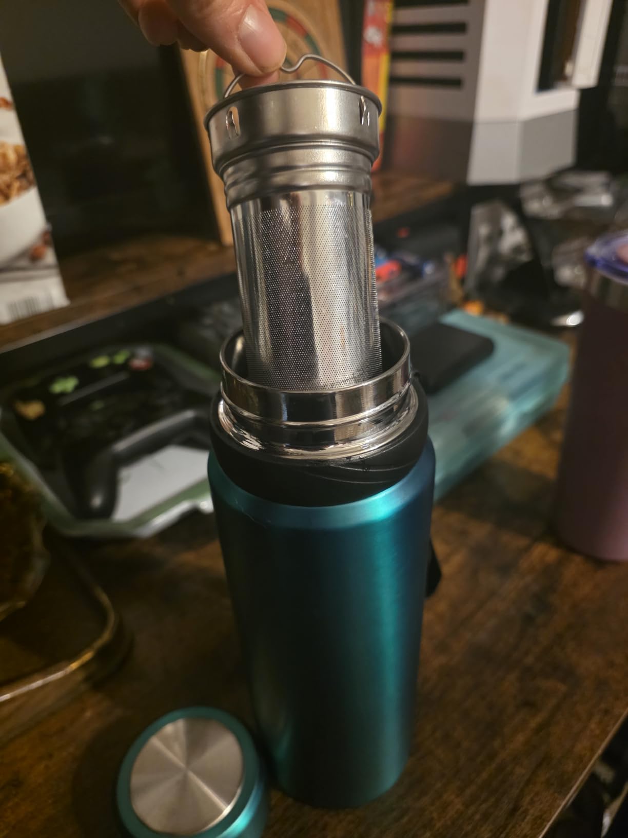 London Sip 25 oz Multi-Function Travel Mug and Tumbler Tea Infuser Water Bottle Fruit Infuser Flask Hot and Cold Double Wall Stainless Steel Coffee Thermos, Zen Black customer photo 1