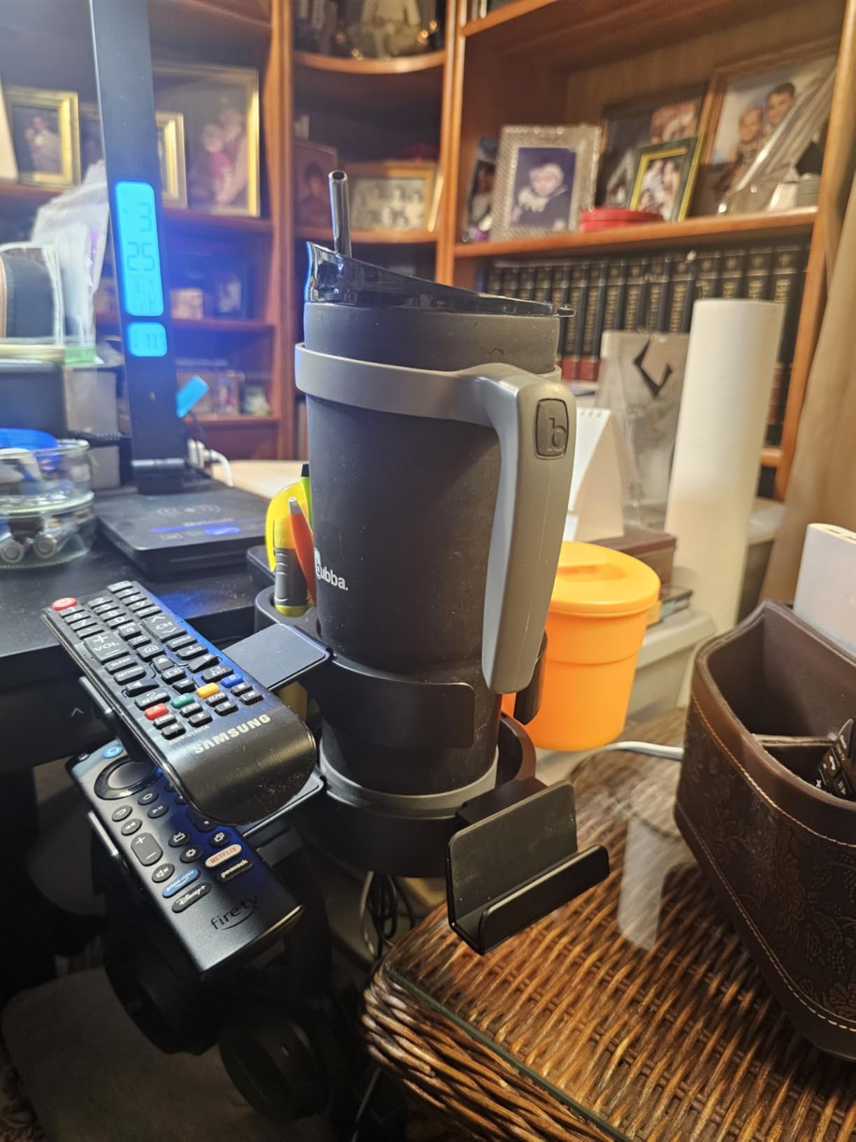 7-in-1 Desk Cup Holder - EURPMASK Organizer with Headphone, Controller Holder, Snack Bucket, and Phone Holder, Clamp-On Desk Accessory with Sturdy Large Storage, Easy to Install, Black customer photo 2