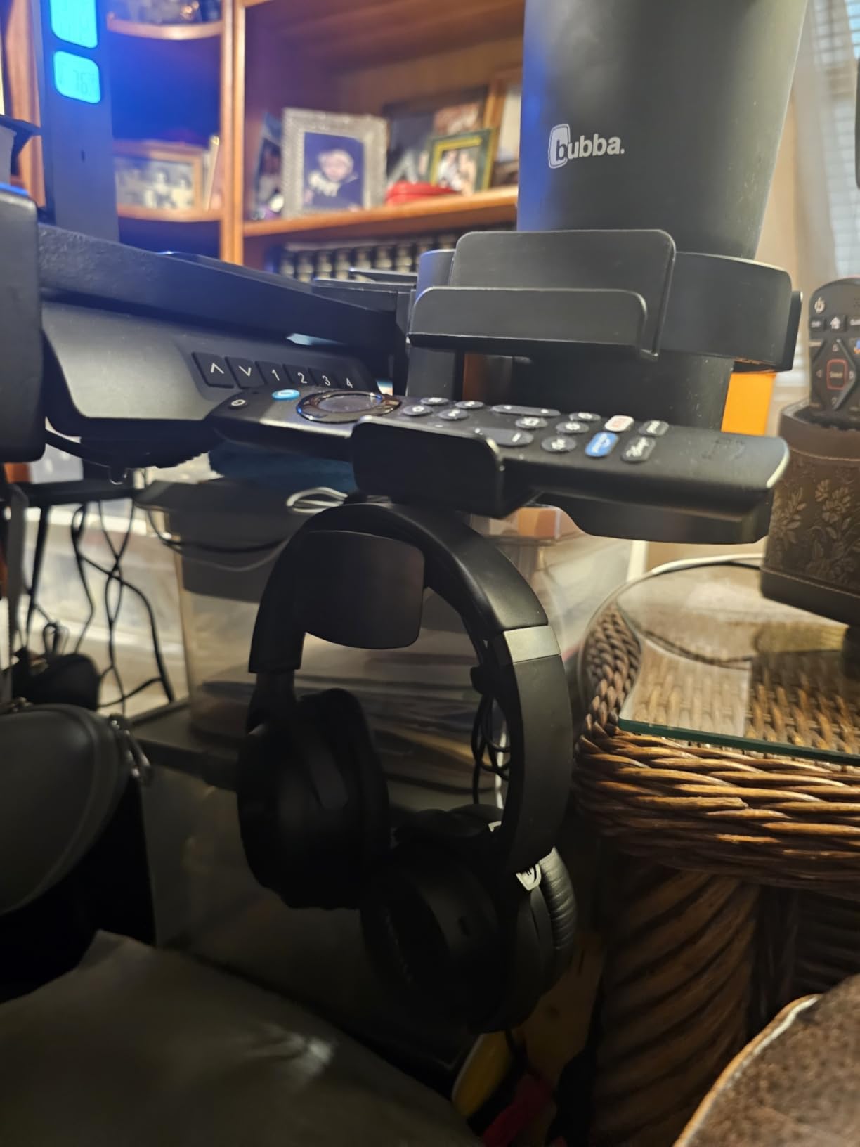 7-in-1 Desk Cup Holder - EURPMASK Organizer with Headphone, Controller Holder, Snack Bucket, and Phone Holder, Clamp-On Desk Accessory with Sturdy Large Storage, Easy to Install, Black customer photo 3