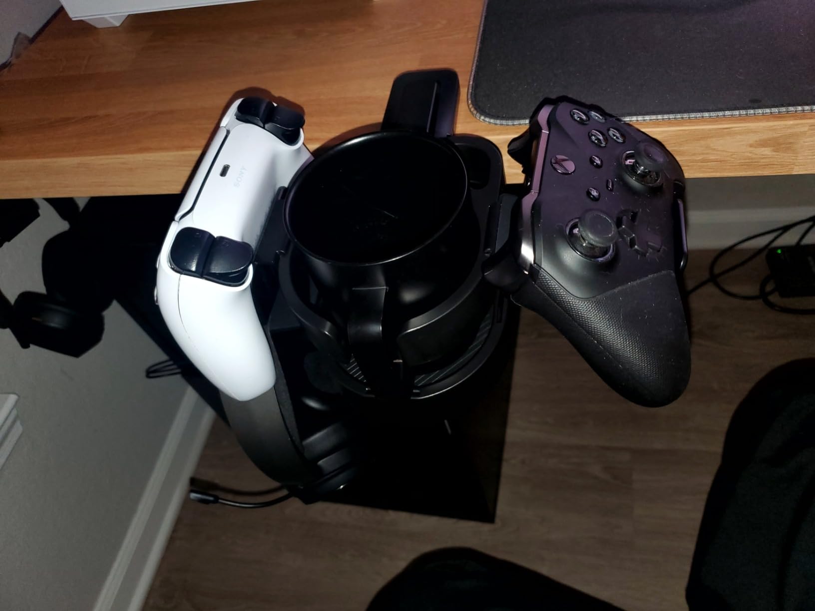 7-in-1 Desk Cup Holder - EURPMASK Organizer with Headphone, Controller Holder, Snack Bucket, and Phone Holder, Clamp-On Desk Accessory with Sturdy Large Storage, Easy to Install, Black customer photo 4