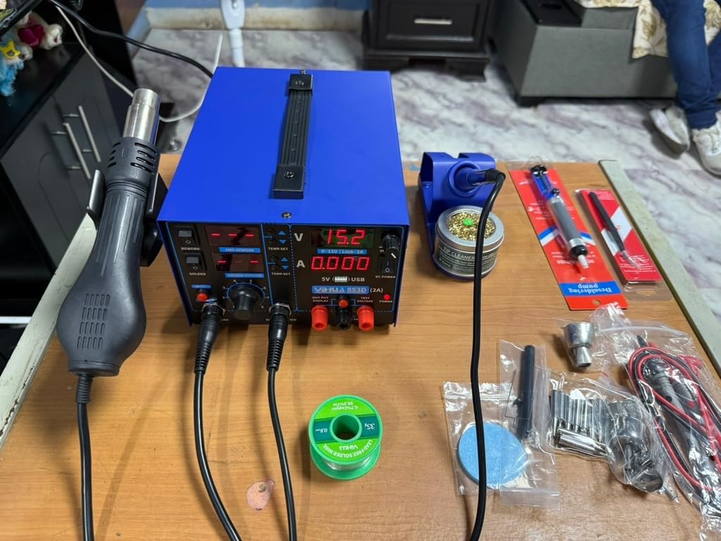 YIHUA 853D 2A USB SMD Hot Air Rework Soldering Iron Station, DC Power Supply 0-15V 0-2A with 5V USB Charging Port and 35 Volt DC Voltage Test Meter customer photo 2
