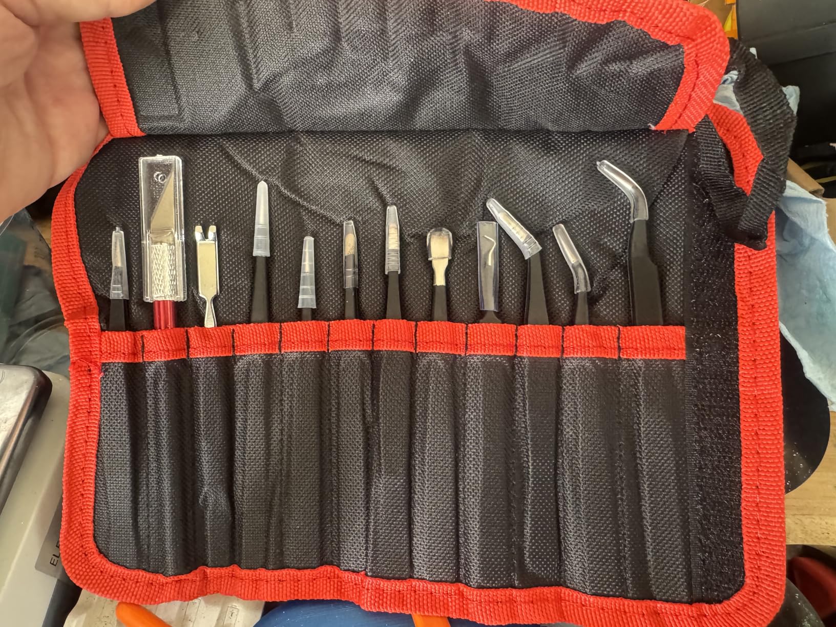 Precision Tweezers Set, Kaisi 12 PCS ESD Tweezer Set, Anti-Static Stainless Steel Tweezers Kit Curved Tweezers for Craft, Jewelry, Electronics, Laboratory Work customer photo 1