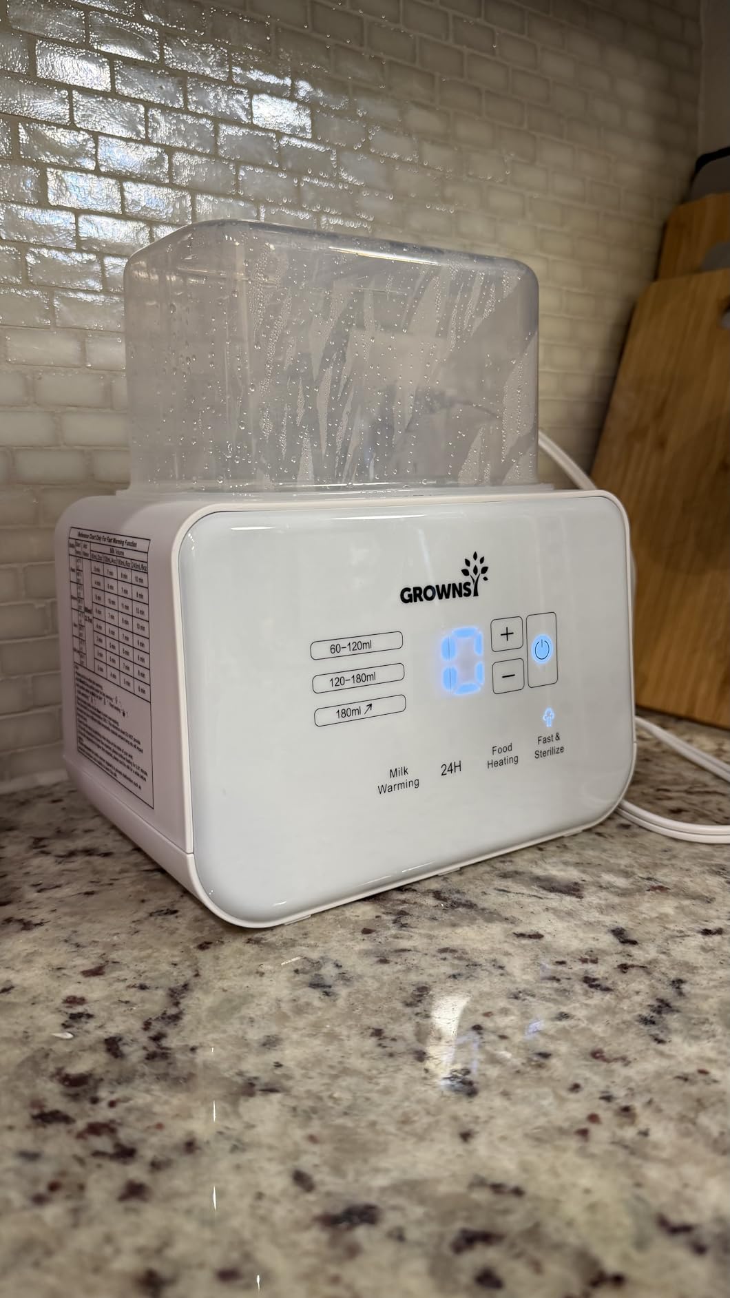 Baby Bottle Warmer, Grownsy 8-in-1 Fast Milk Warmer with Timer Breastmilk or Formula, Fits 2 Bottles, Accurate Temperature Control, with Defrost, Sterili-zing, Keep, Heat Baby Food Jars Function customer photo 1