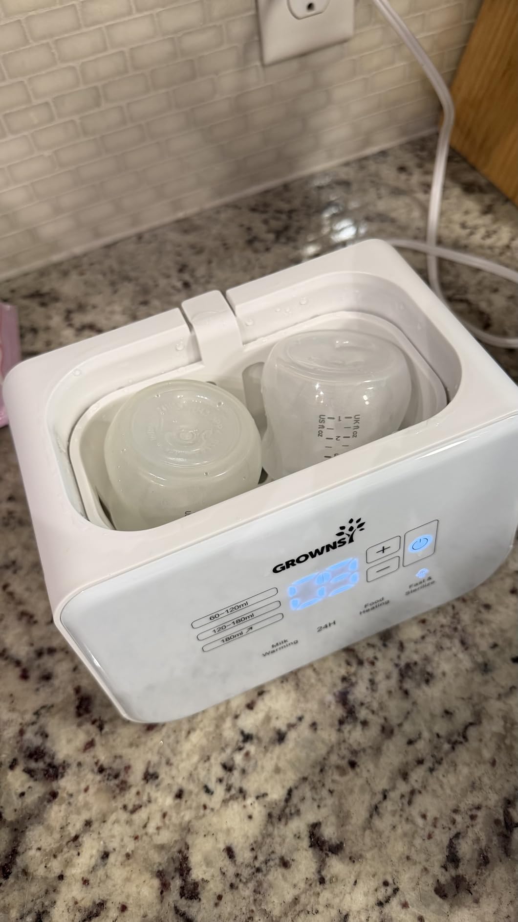 Baby Bottle Warmer, Grownsy 8-in-1 Fast Milk Warmer with Timer Breastmilk or Formula, Fits 2 Bottles, Accurate Temperature Control, with Defrost, Sterili-zing, Keep, Heat Baby Food Jars Function customer photo 2