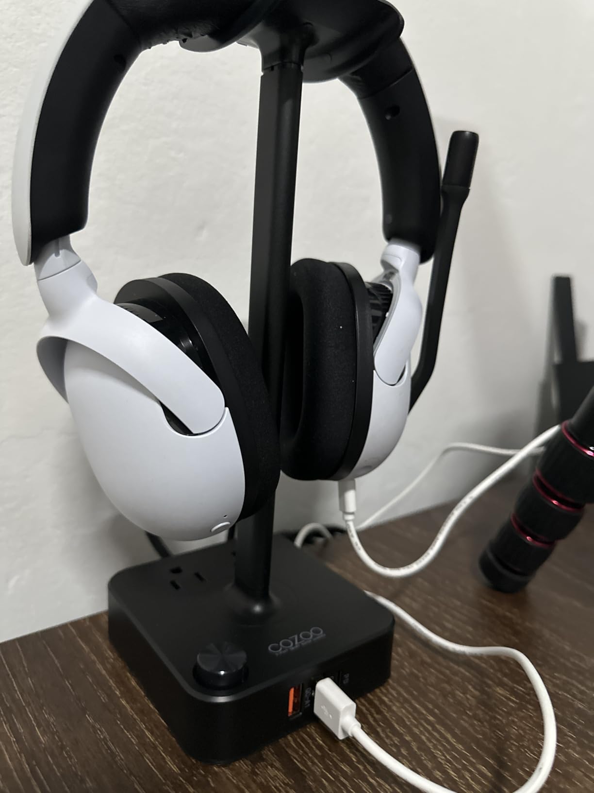 RGB Headphone Stand with USB Charger COZOO Desktop Gaming Headset Holder Hanger with 3 USB Charger and 2 Outlets - Great for Gaming, DJ, Wireless Earphone Display,Gamer PC Accessories Boyfriend Gifts customer photo 1